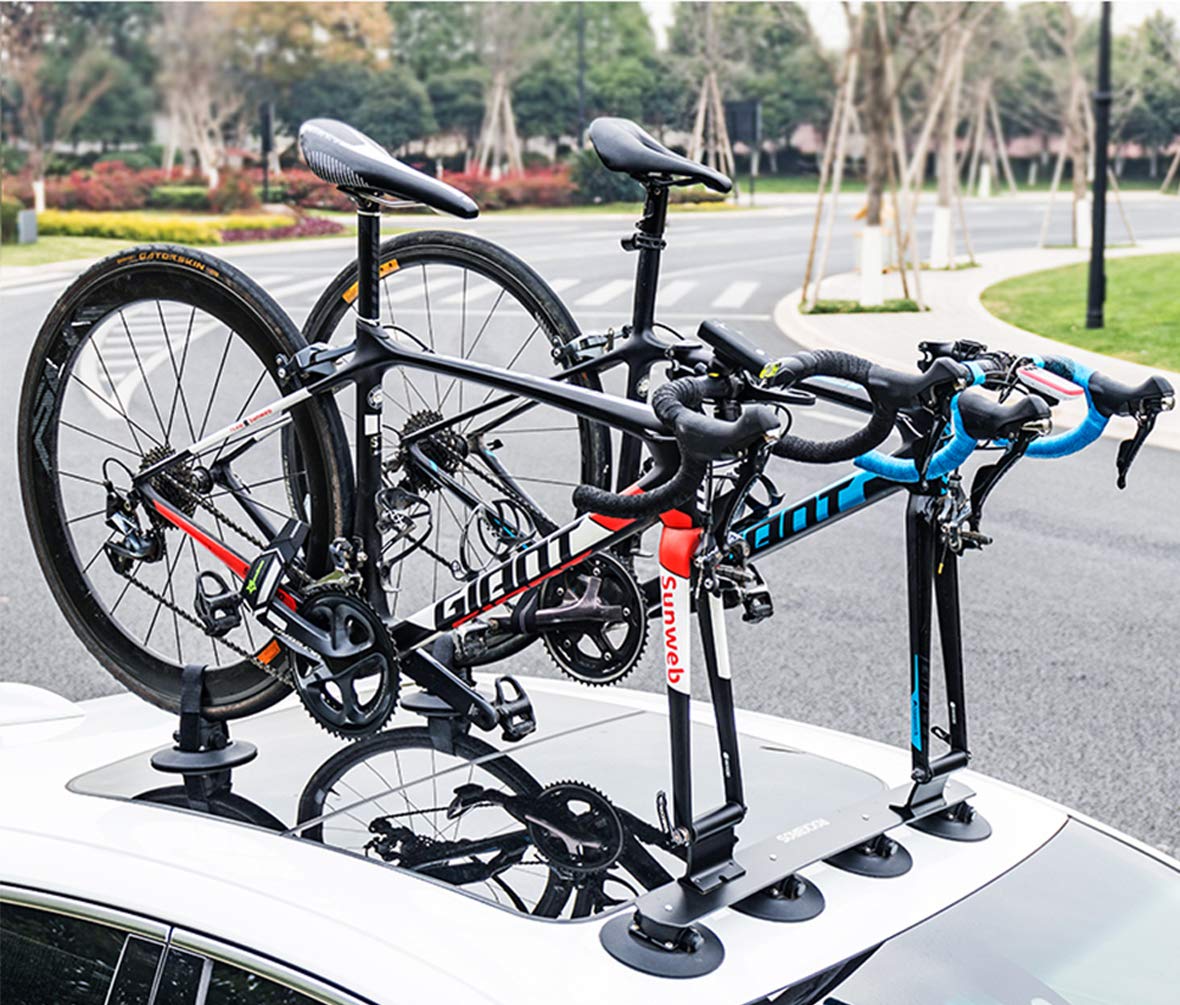 **ROCKBROS Aluminum Alloy Suction Cup Bike Rack for Car Roof – Quick Release Bike Carrier Holds 2 Bikes – Perfect for Road Trips, Camping & Outdoor Adventures**