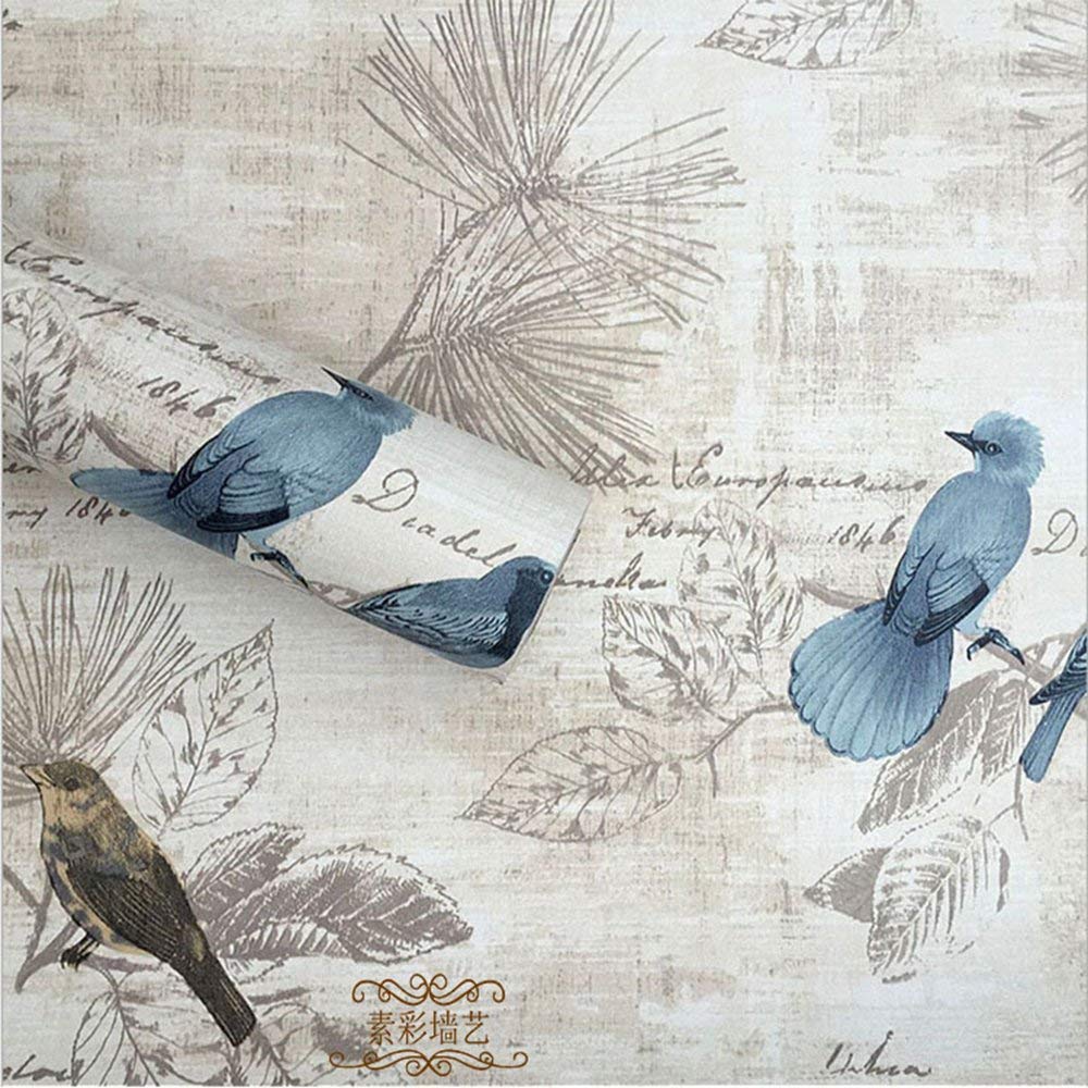PoetryHome Self-Adhesive Vinyl Wallpaper - Rustic Birds Pattern Contact Paper for Walls, Kitchen Cabinets, Dresser Drawers & Shelf Liner (17.7x117 Inches) - Perfect for Home Decor, DIY Projects & Furniture Upcycling