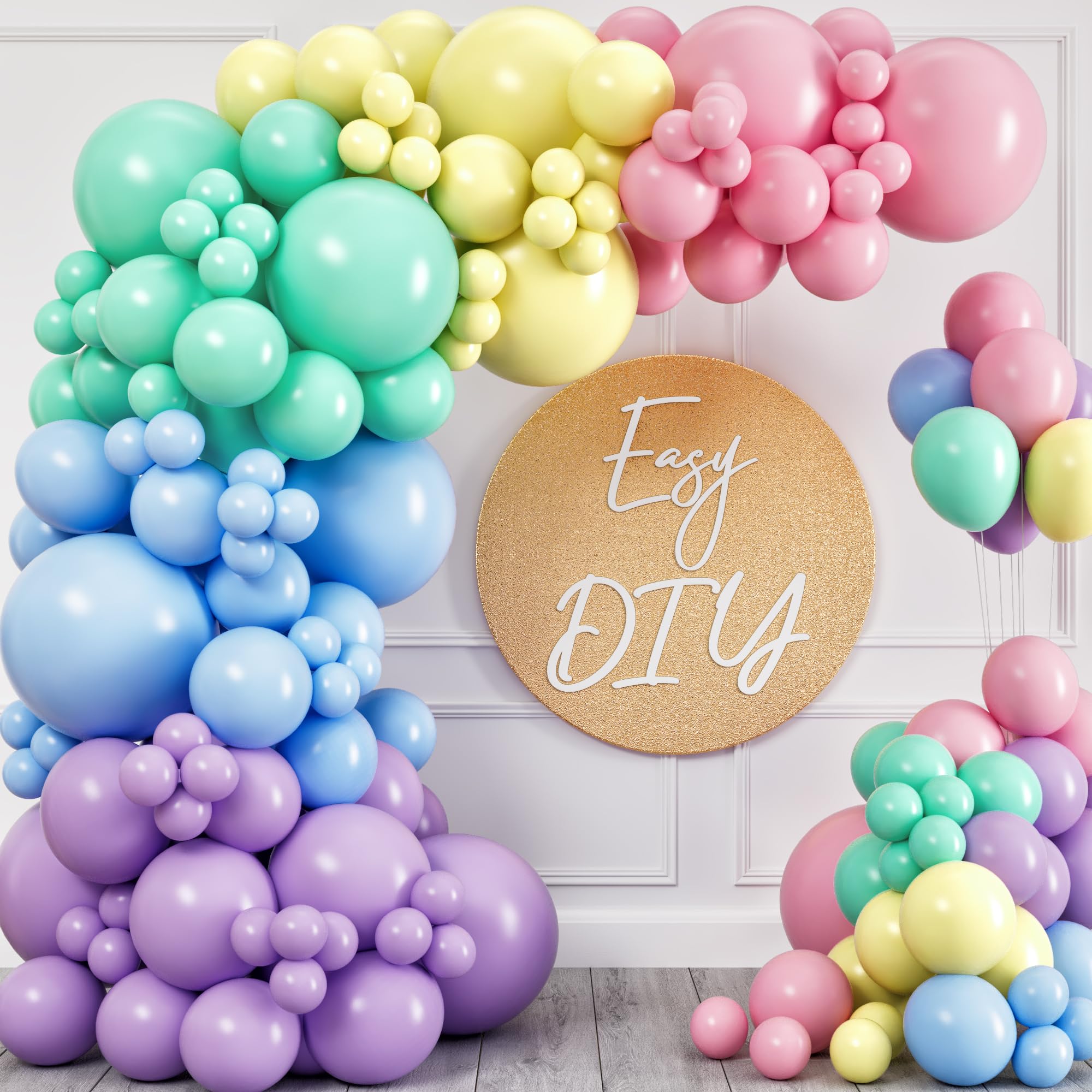 Pastel Balloon Garland Kit & Balloon Arch - Easter Spring Rainbow Party Decorations (Small & Large Balloons in Mint Green, Purple, Yellow, Pink & Blue) - Perfect for Unicorn Themed Parties, Baby Showers, Bridal Showers & Birthday Celebrations