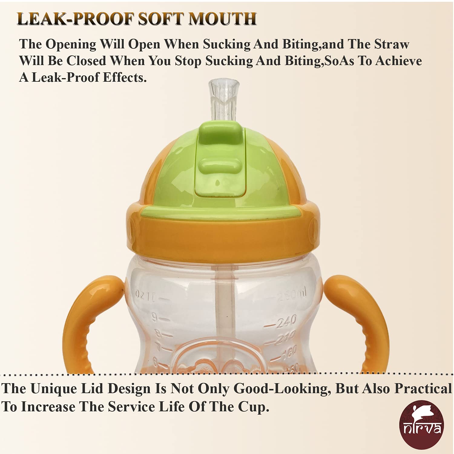 NIRVA 280ml Baby Sippy Cup with Straw - BPA-Free Spill-Proof Toddler Drinking Cup in Yellow with Cute Animal Design - Perfect for Travel, Daycare & Learning Independent Drinking
