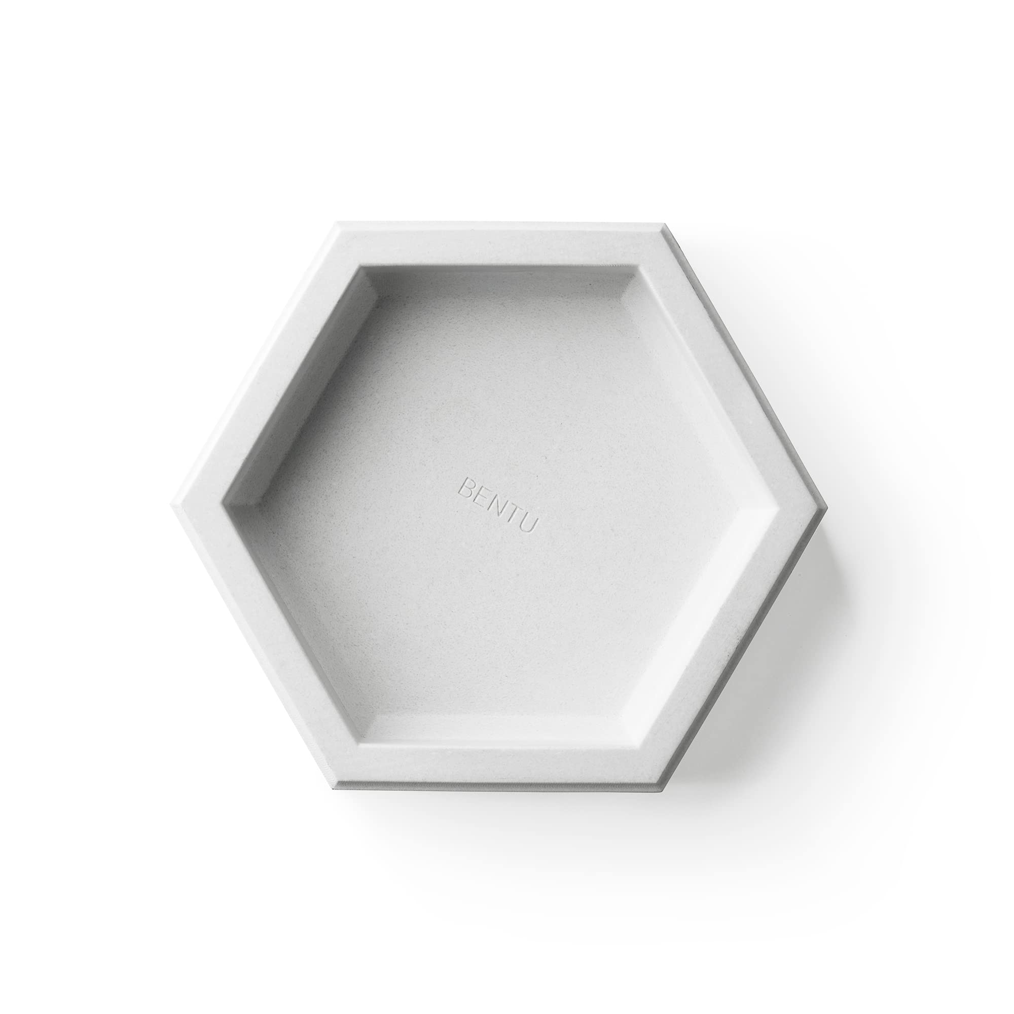 BENTU Nest Small White Hexagonal Bathroom Countertop Tray - Concrete Desk Organizer for Office & Vanity | Decorative Cement Dish for Home Decor | Perfect for Jewelry, Cosmetics & Bathroom Essentials Storage