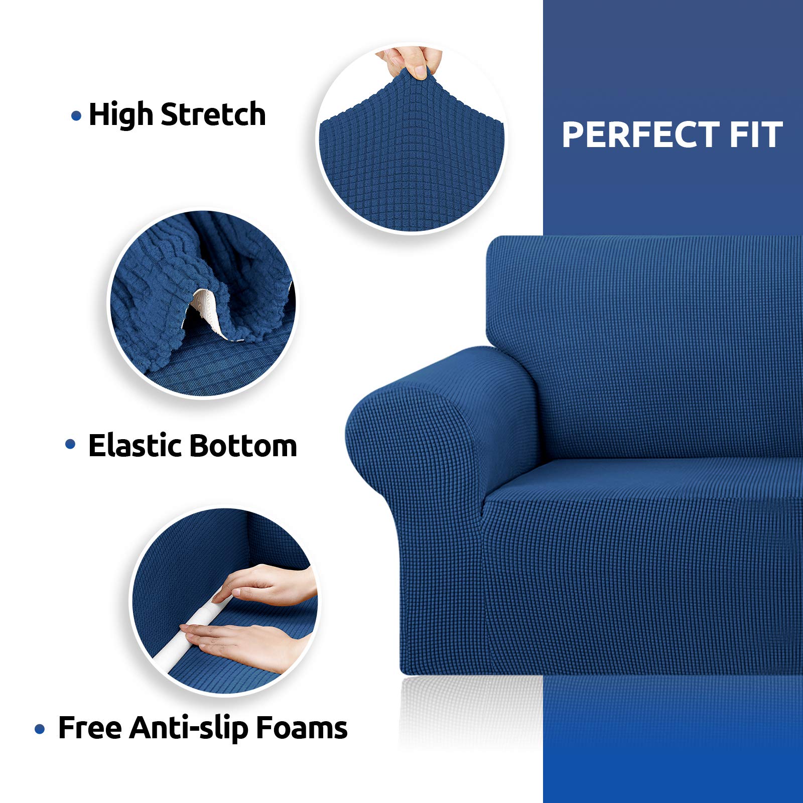 KEKUOU Stretch Sofa Cover Slipcover - Pet Friendly Jacquard Checked Furniture Protector for 3 Cushion Couches (79