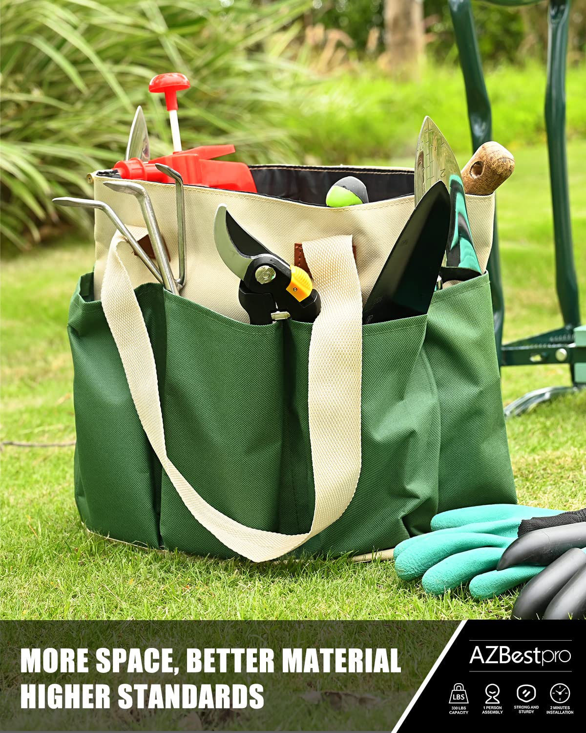 Foldable Garden Kneeler and Seat with Tool Bag Pouch & EVA Gloves - Portable Gardening Bench for Men & Women - Perfect for Planting, Weeding & Outdoor Yard Work