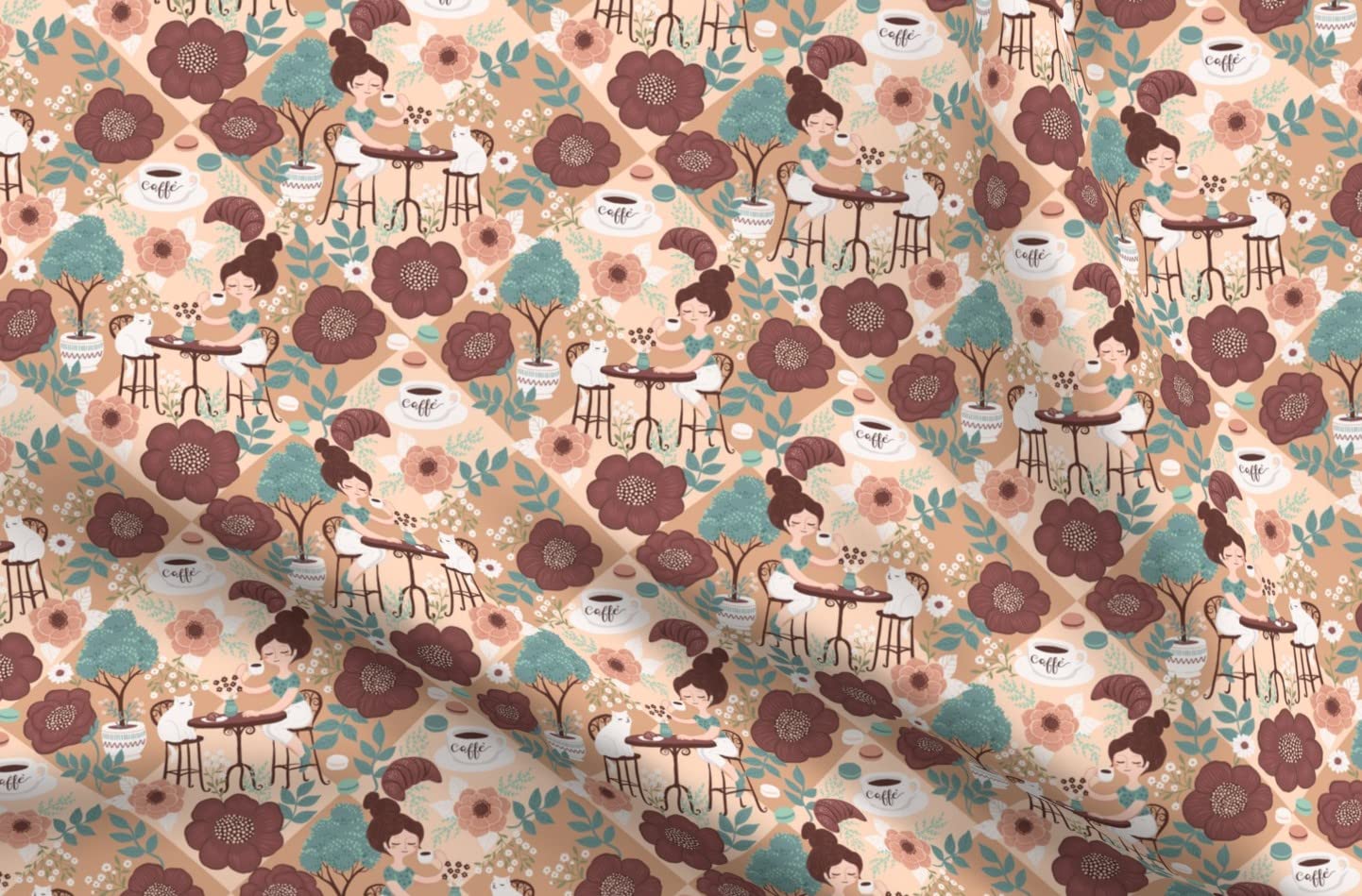 Vintage Cafe Pastel Printed Minky Fabric Fat Quarter - Soft Plush Fabric for Sewing Baby Blankets, Quilt Backing & DIY Crafts - Perfect for Nursery Decor, Baby Gifts & Cozy Home Projects