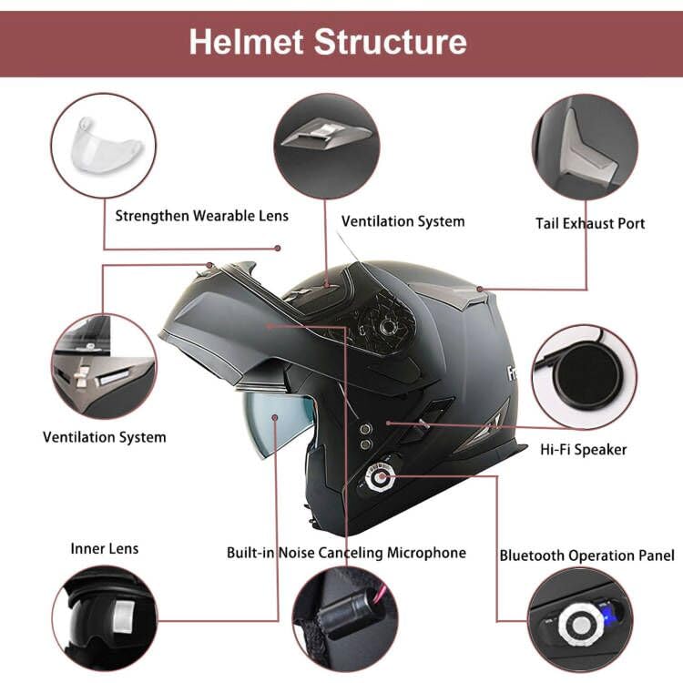 Martian Motorcycle Bluetooth Helmet - Modular Flip-Up Full Face Helmet with Dual Visor & Integrated Bluetooth Intercom Headset - Perfect for Commuting, Touring & Group Rides