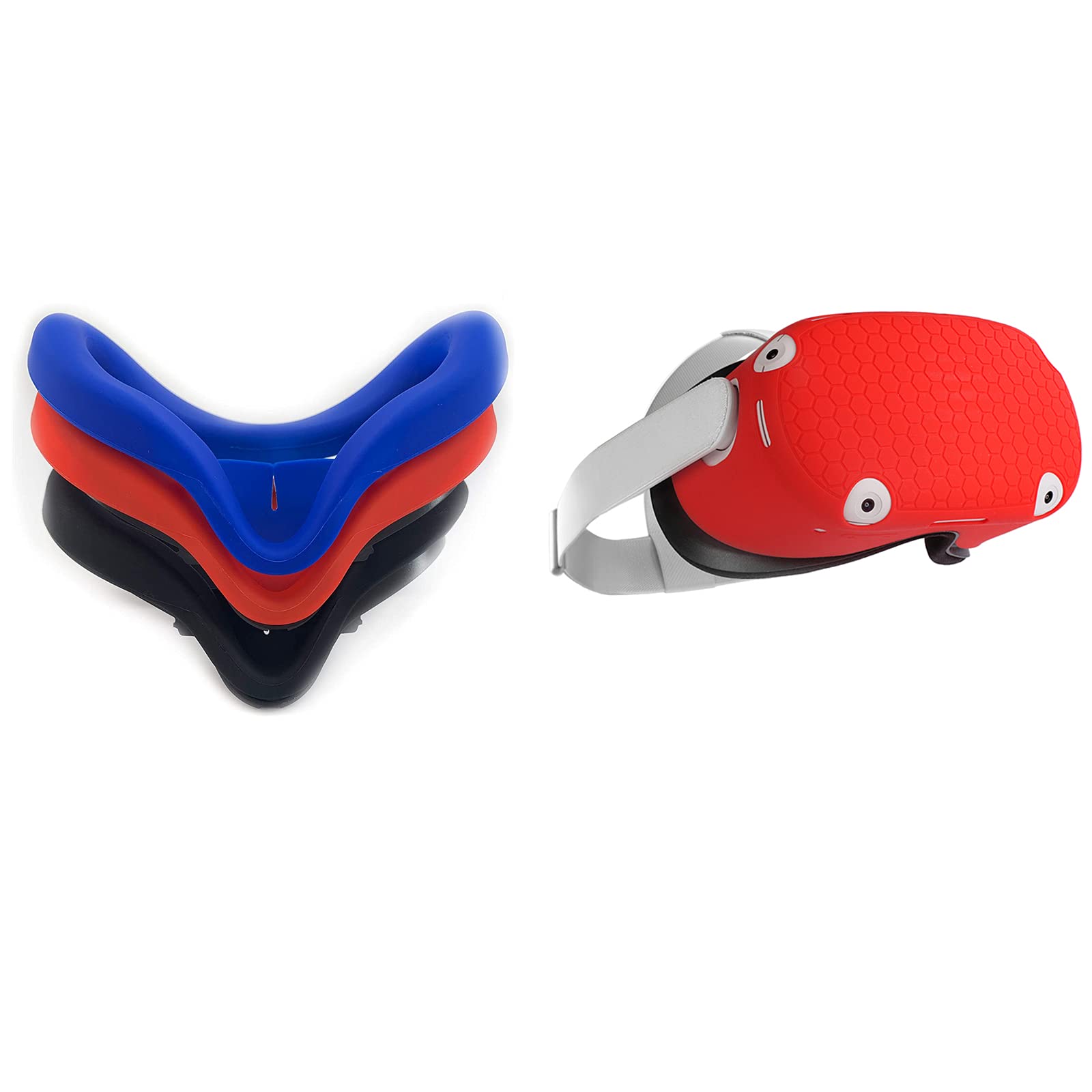 3-Pack Red Silicone VR Face Cover Protector for Oculus Quest 2 - Sweatproof & Comfortable Replacement Padding - Perfect for Gaming, Fitness VR & Long Play Sessions