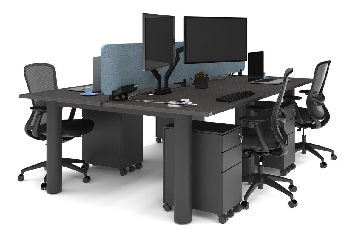 4-Person Office Workstation with Quadro Cylinder Legs - 1200L x 800W Desk with Cable Management Scallop for Modern Workspaces & Collaborative Office Environments