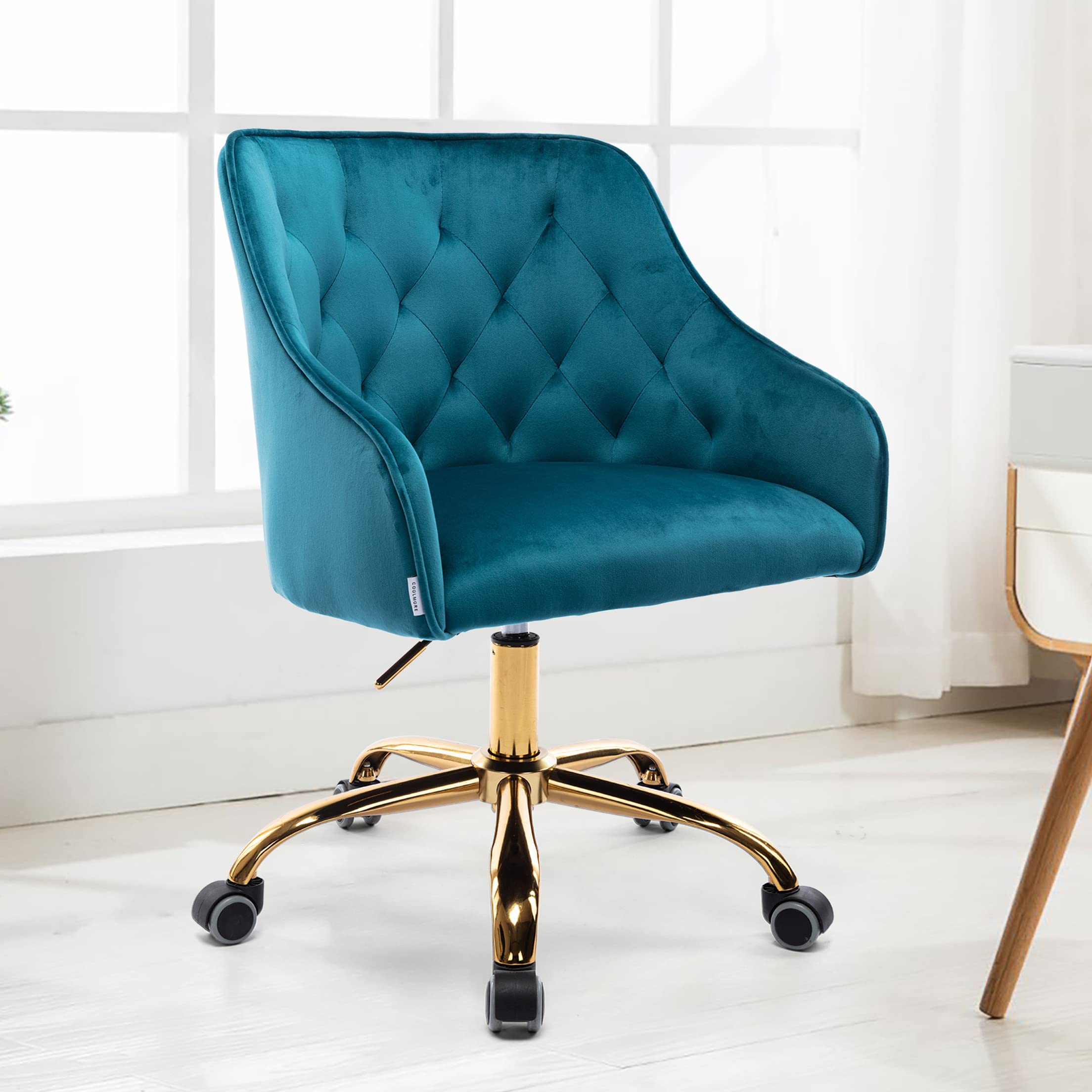 Premium Velvet Home Office Chair - Adjustable Swivel Desk Chair with Ergonomic Support for Work, Study & Gaming - Modern Upholstered Executive Task Chair in Teal for Office, Bedroom & Vanity Spaces