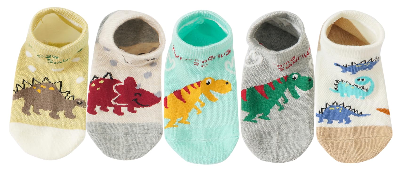 CHUNG Boys Cotton Ankle Socks 5/10 Pack - Low Cut Dinosaur Print Mesh Socks for Kids 2-9 Years - Lightweight Breathable School Running Sports Casual Socks - Perfect for Daily Wear, Playtime & Outdoor Activities