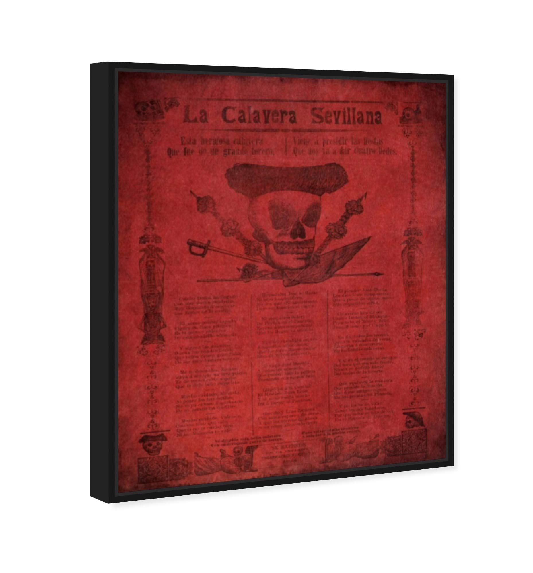 La Calavera Sevillana Wall Art - 20x24 Inch Framed Canvas Prints in Red & Black | Hatcher & Ethan Advertising Poster | Modern Home Decor for Living Room, Bedroom & Office