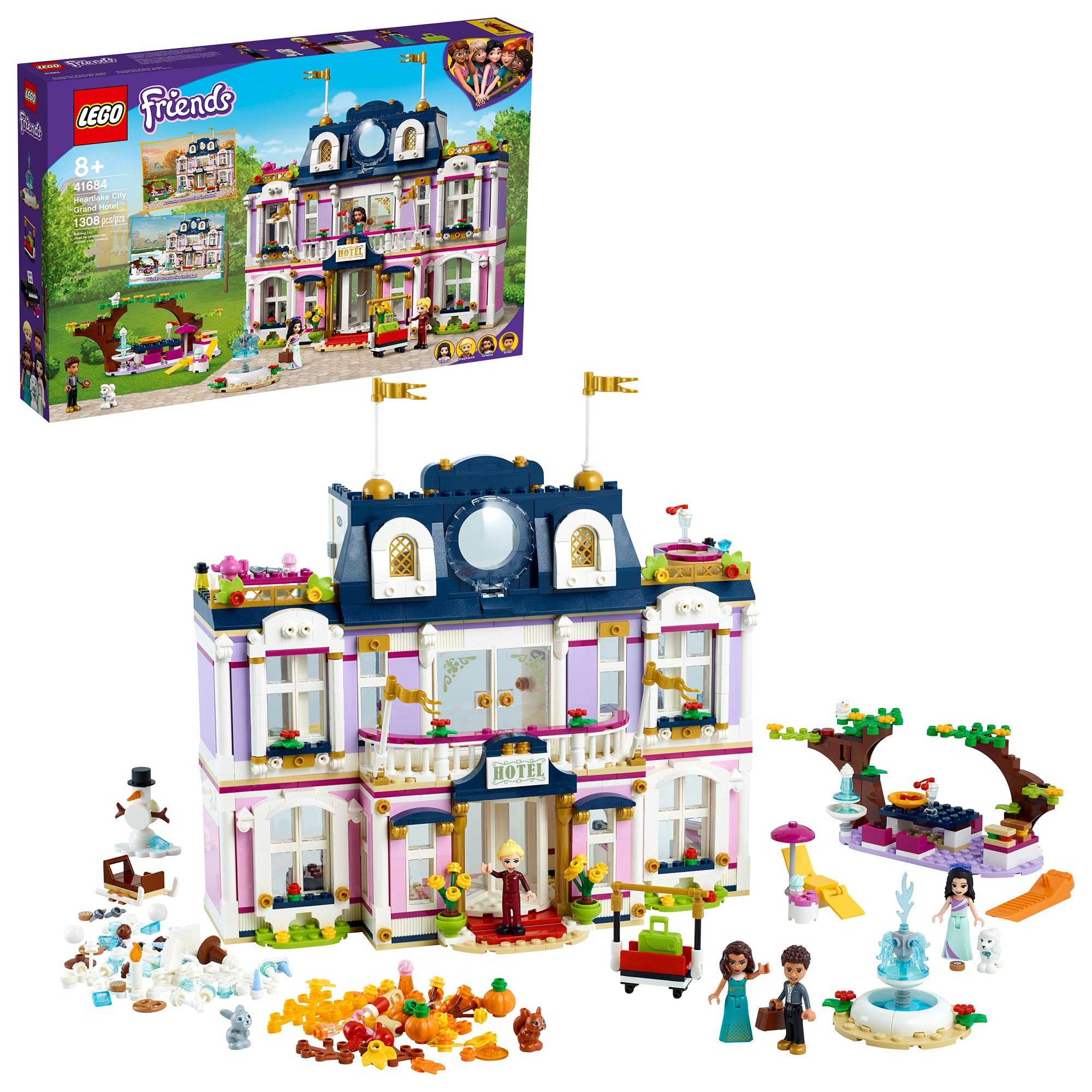 LEGO Friends Heartlake City Grand Hotel 41684 Building Kit with Emma, Stephanie, River & Amelia Mini-Dolls - 1308 Piece Creative Construction Set for Kids Ages 8+ | Perfect for Birthday Gifts, STEM Learning & Family Bonding Activities