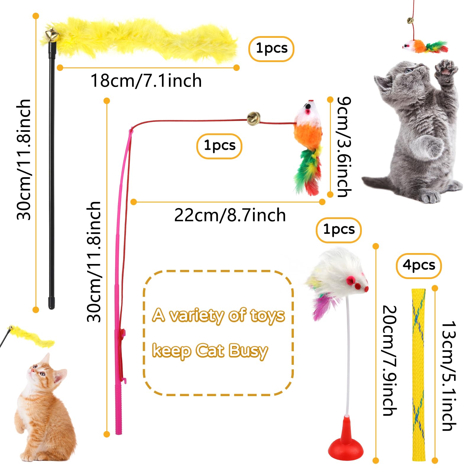 32 Pack Interactive Cat Toys Variety Set for Kittens - Includes Cat Wand, Crinkle Balls, Bell Balls, Spring Toys & Catnip Toys - Perfect for Indoor Cats and Playtime Fun