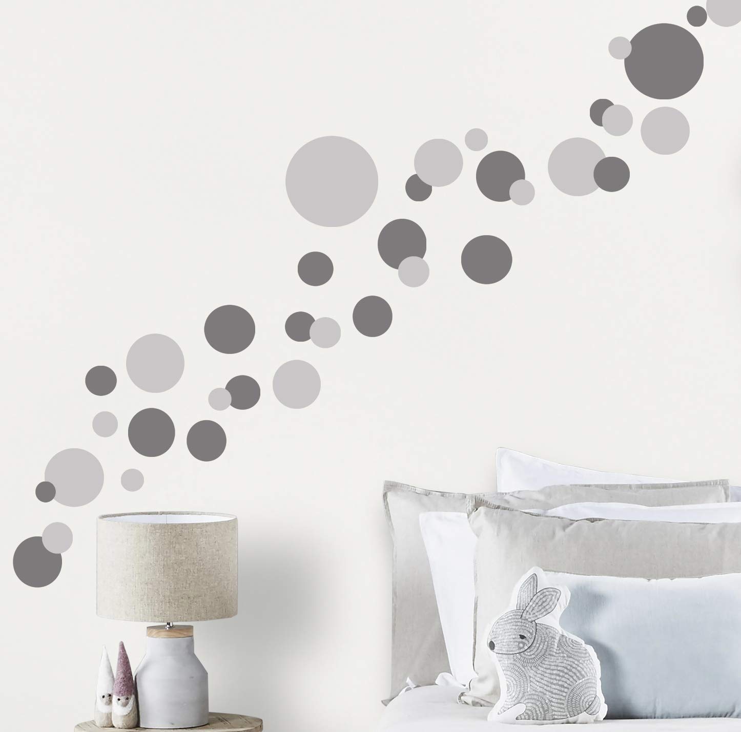 Polka Dot Wall Decals for Girls Room - Peel and Stick Wall Decor Stickers in Dark & Light Grey - Nursery, Bedroom, Kids Room Wall Art Decorations for Home & Dorm