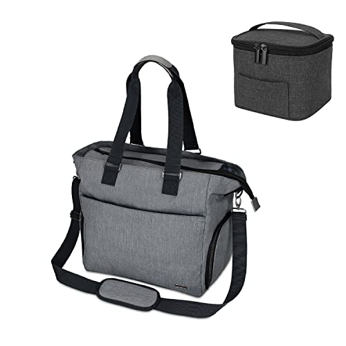 Luxja Premium Breast Pump Tote Bag with Insulated Cooler - Holds 4 Bottles (5oz Each) - Dark Gray Nursing Bag for Working Moms, Hospital Use & Travel Essentials
