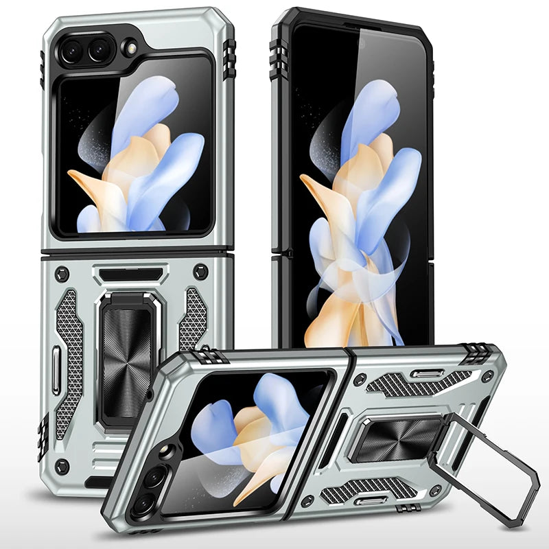 Samsung Galaxy Z Flip 6 Rugged Armor Case with Slide Window Lens - Shockproof Protective Cover for Outdoor Activities & Daily Use