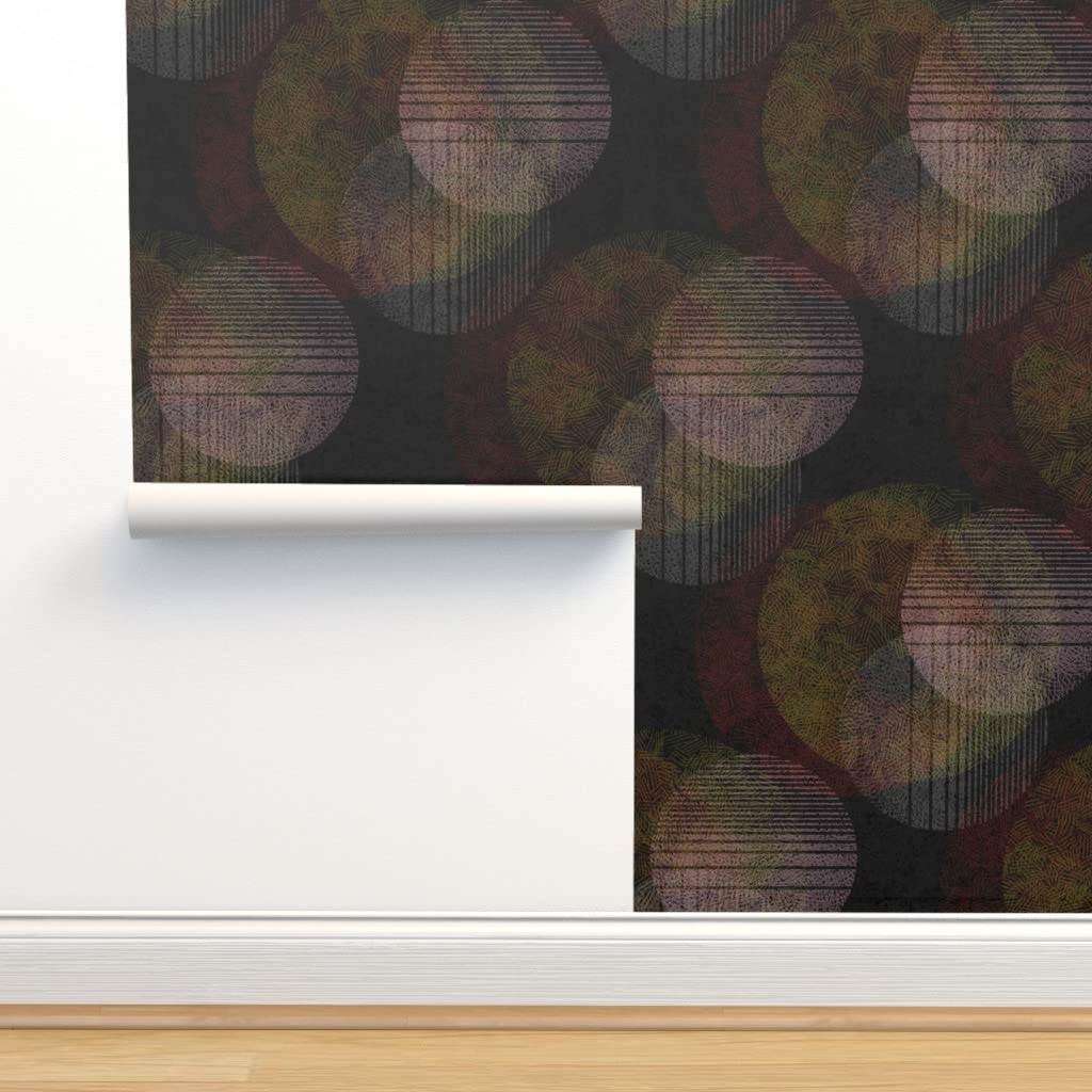 Peel & Stick Wallpaper 9ft x 2ft - Abstract Circles Minimalist Dots Midcentury Modern ISM Retro Dark Red Planets Removable Self-Adhesive Wallpaper | Perfect for Bedroom, Living Room, Nursery & Office Decor