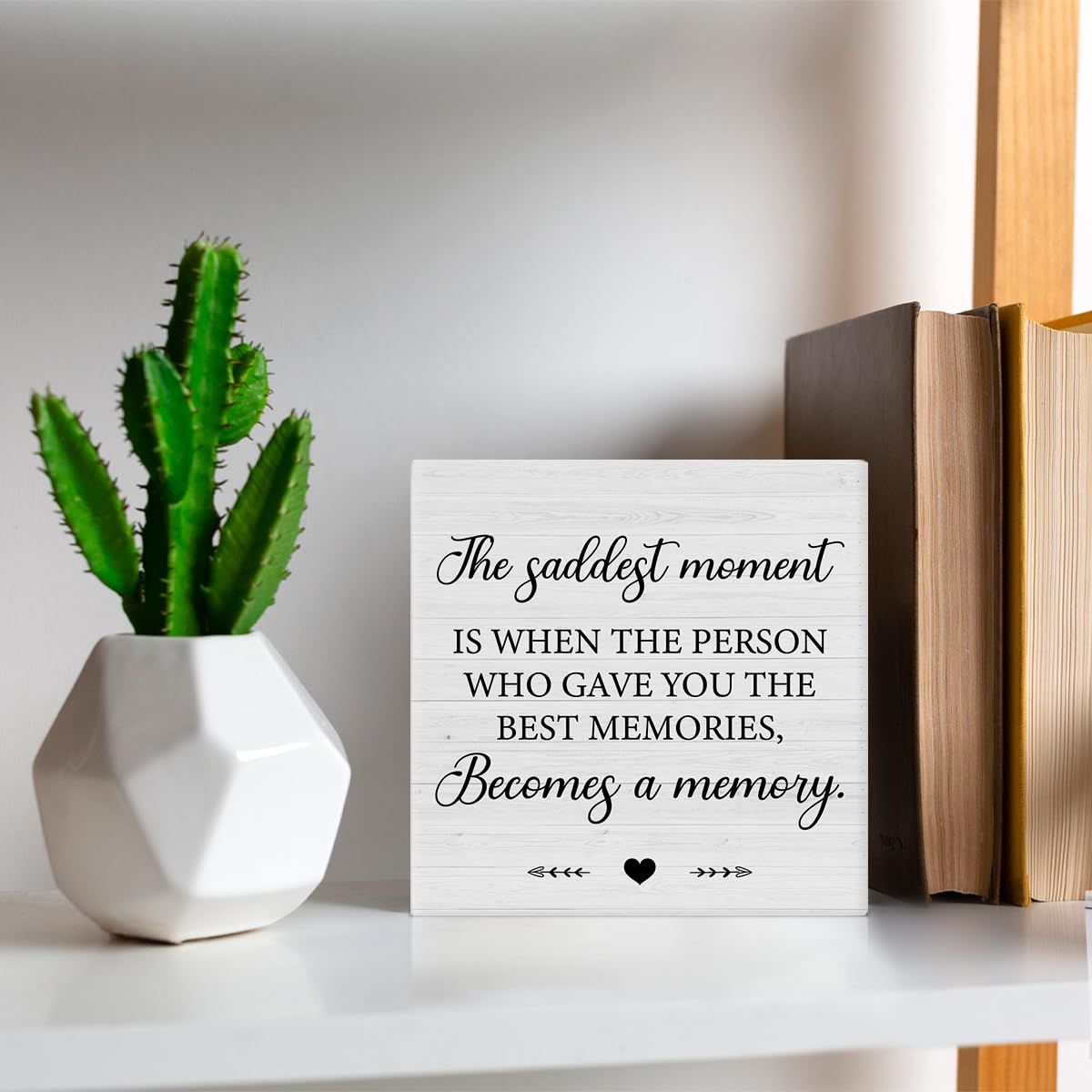 Sympathy Bereavement Sign - Handcrafted Wooden Memorial Plaque for Loss of Loved One - 5x5 Inch Desk Decor, Shelf Display & Home Memorial Gift for Grieving Moments