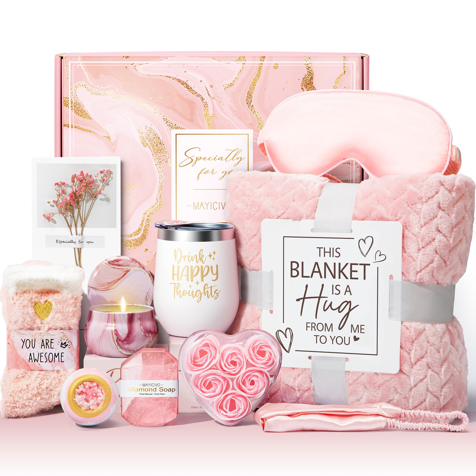 Luxury Rose Relaxing Spa Gift Basket for Women - Self Care, Get Well Soon, Birthday & Mother's Day Gifts with Flannel Blanket | Perfect for Mom, Wife, Sister, Grandma & Friends | Ideal for Relaxation, Recovery & Special Occasions