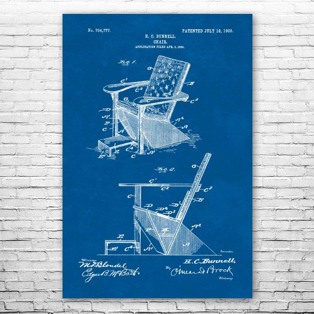 Adirondack Chair Blueprint Poster Print - 9x12 Inch - Perfect Gift for Furniture Makers, Carpenters & Woodworkers - Ideal for Shop Class Teachers & Handymen - Great for DIY Projects & Workshop Decor