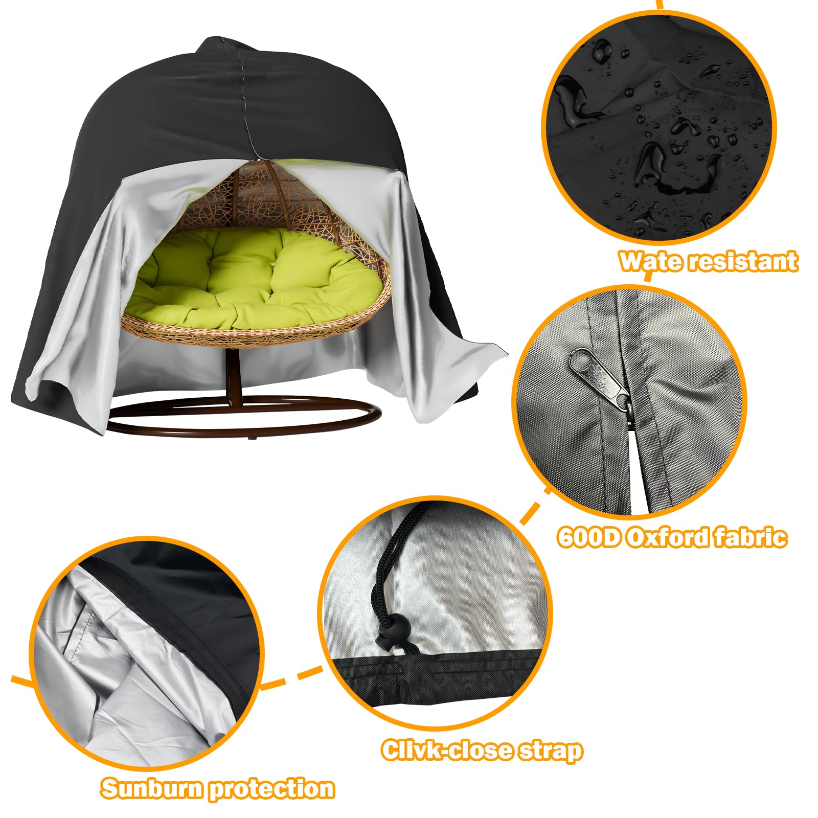 Waterproof Outdoor Egg Chair Cover (91''H x 80''W) - Durable Patio Hanging Egg Chair Protection for All Weather - Perfect for Garden, Balcony, and Poolside Use