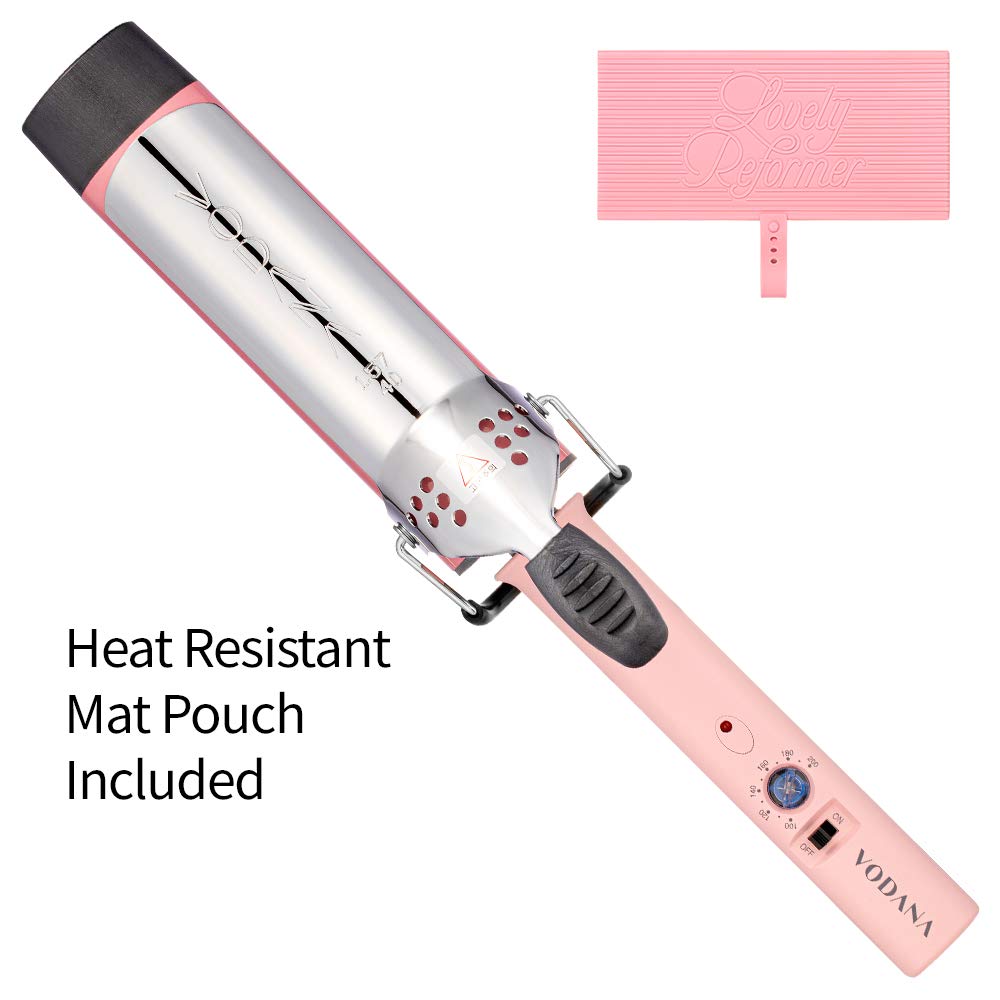 VODANA Professional GlamWave 1.6 Inch (40mm) Ceramic Curling Iron with Heat Resistant Mat & Pouch - Pink | Salon-Quality Hair Styling Tool for Waves & Curls | Perfect for Home Use, Travel & Professional Styling