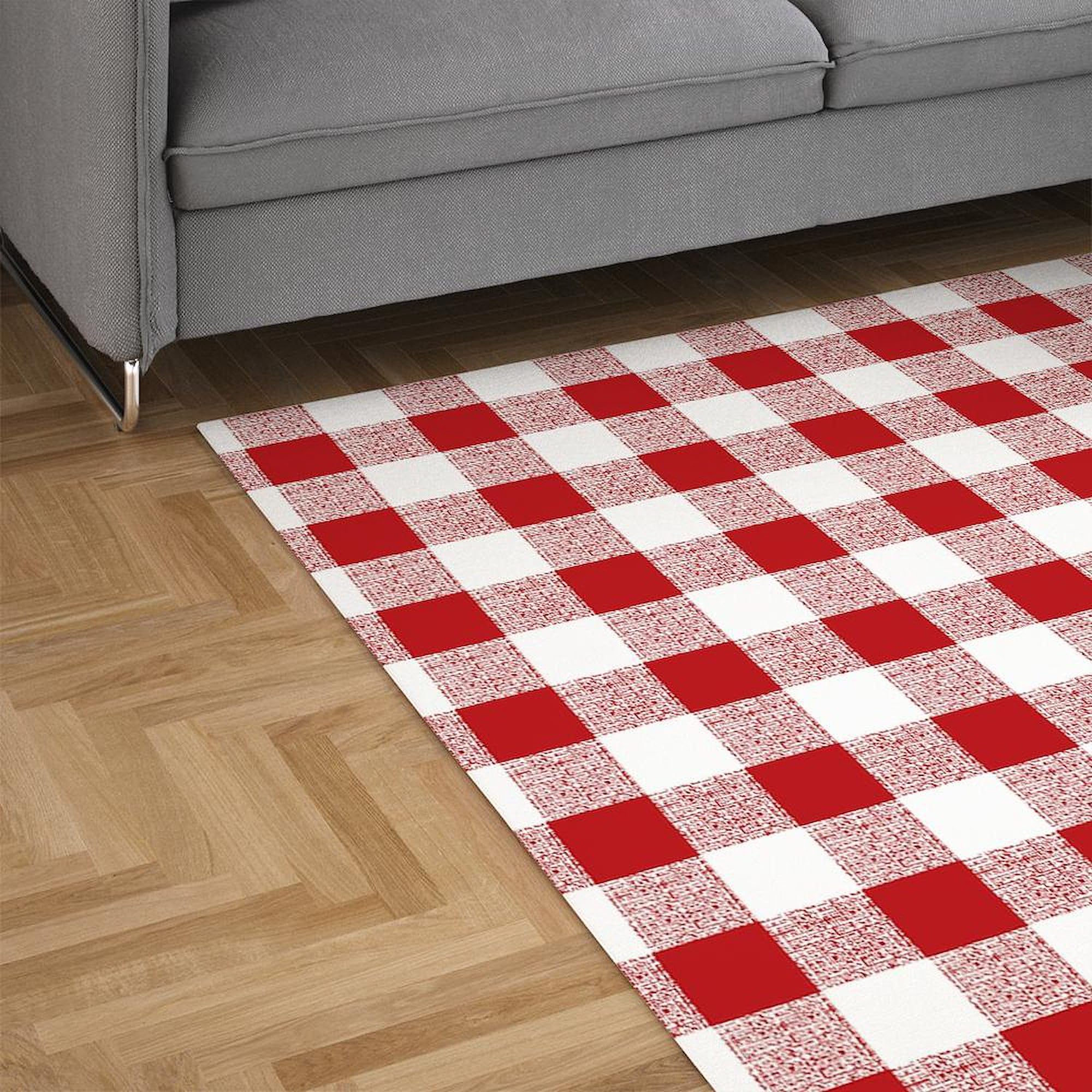 Red Gingham Pattern Area Rug - Decorative Fabric Throw Rug for Living Room, Bedroom & Kitchen | Non-Slip Soft Cotton Rug for Home Decor