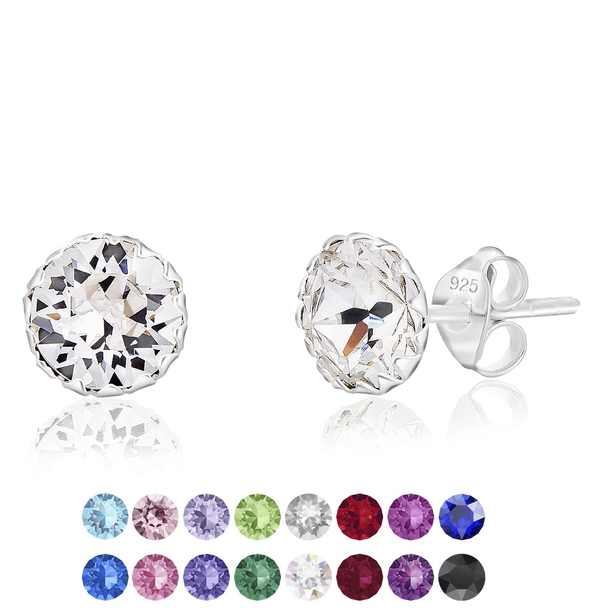 DTPsilver® 925 Sterling Silver Stud Earrings with Swarovski® Crystal - 6mm Round Stud Earrings for Women & Girls - Hypoallergenic Jewelry Gift for Birthday, Anniversary & Everyday Wear