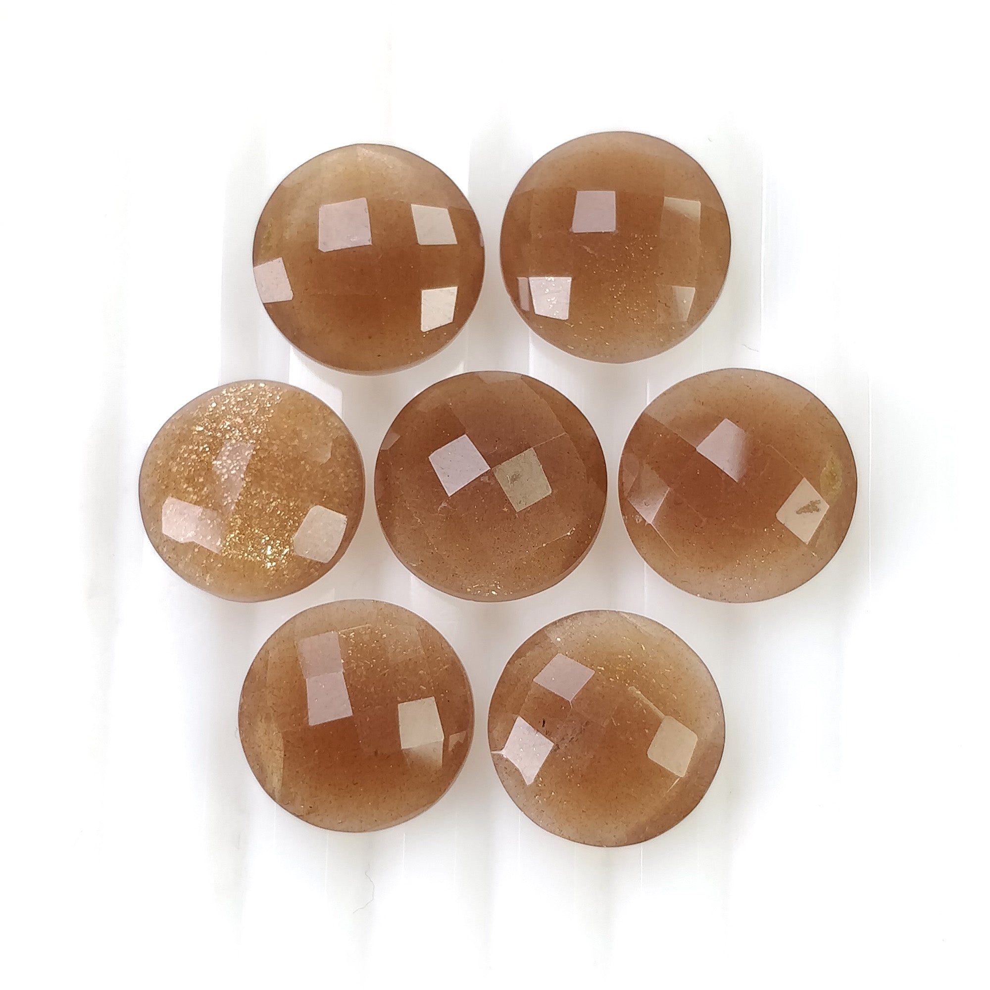 Natural Untreated Brown Moonstone Gemstone - 34.40cts Checker Cut Round Shape (12mm, 7pcs) | Healing Crystal for Jewelry Making, Meditation & Spiritual Practices