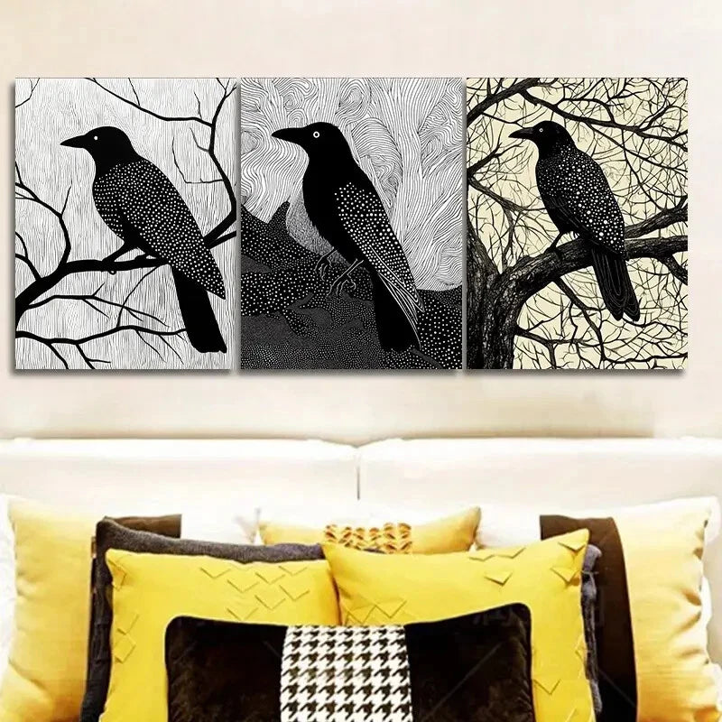 3-Piece The Psychic Crow Wall Art Set - Framed Canvas Prints 40x60cm - High Quality Australian Made Wall Decor - Ready to Hang - Perfect for Living Room, Bedroom & Office Decor