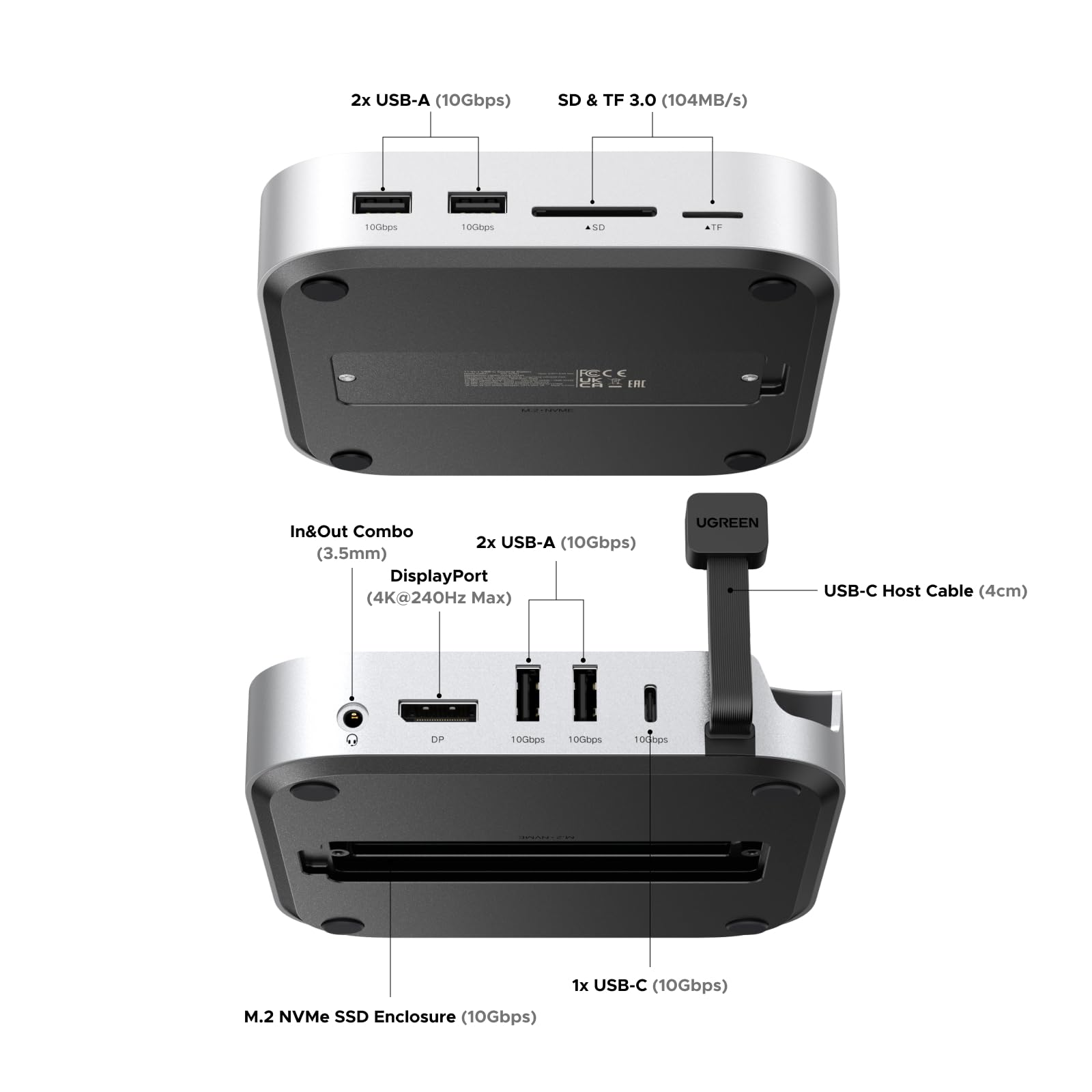 UGREEN Mac mini M4 Dock Station with 4K144Hz DisplayPort, SSD Enclosure & USB-C Hub - Perfect for Home Office, Gaming & Video Editing Setup