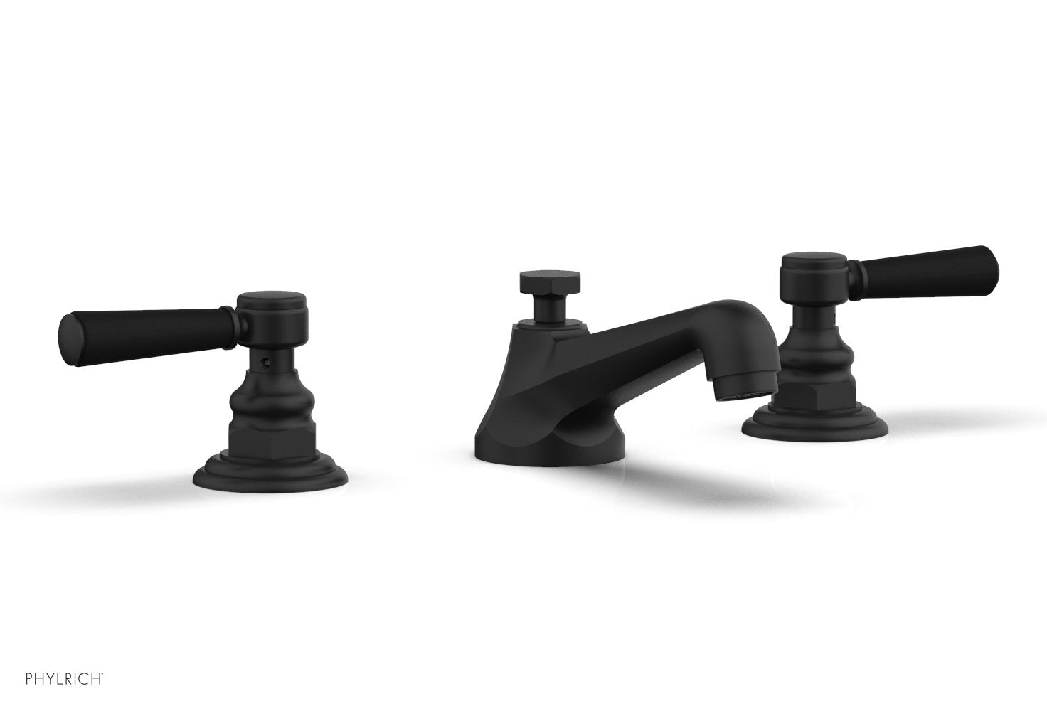 HEX TRADITIONAL Widespread Bathroom Faucet with Satin Black Lever Handles - Model 500 02 | Perfect for Modern Vanities and Powder Rooms