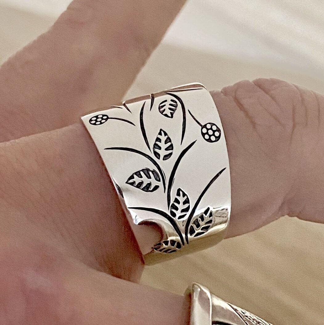 Laihas Garden Of Spring Cuff Sterling Silver Boho Ring - Elegant Handmade Jewelry for Women, Perfect for Boho Chic Style, Weddings & Everyday Wear