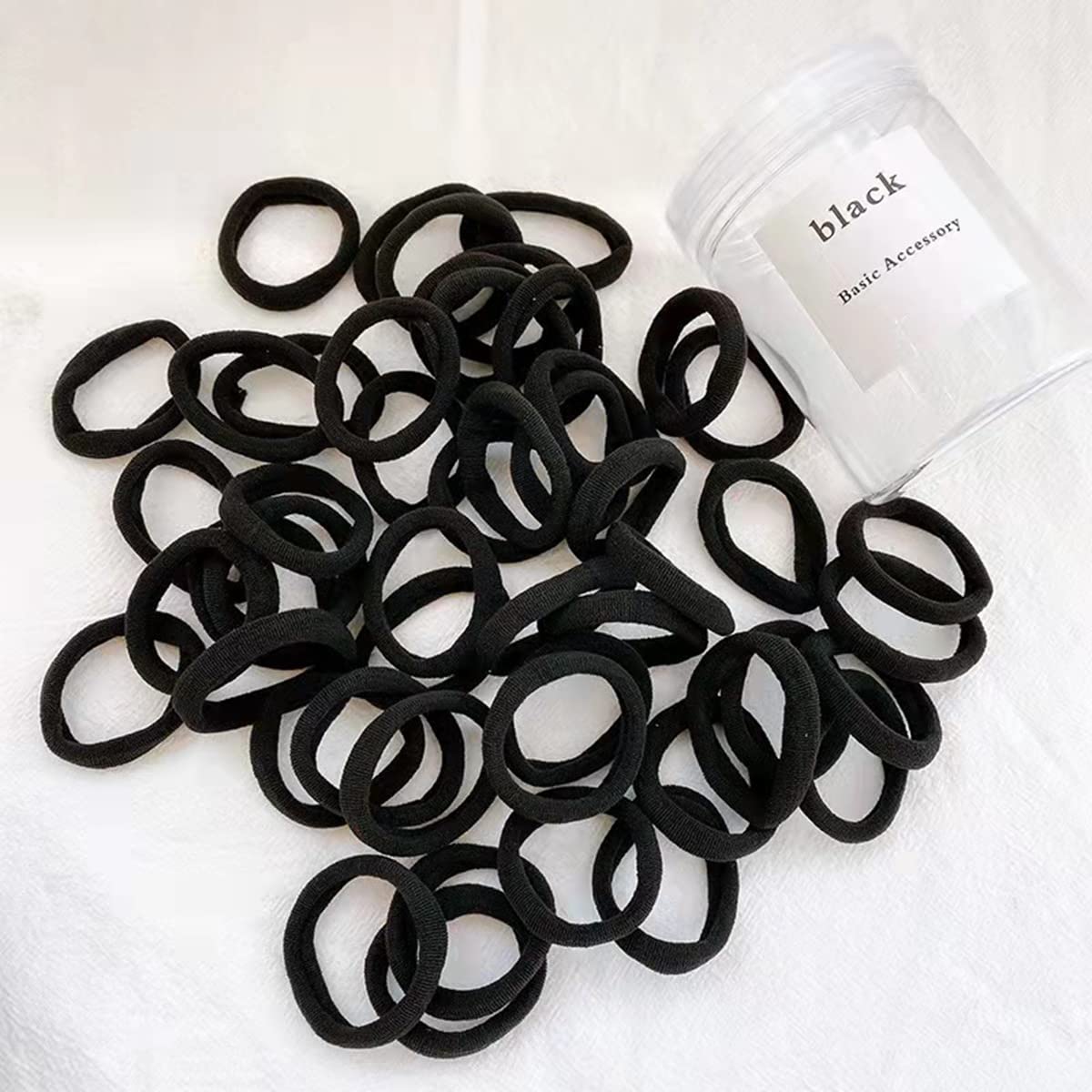 50 Pcs Cotton Hair Ties for Women - Soft Elastic Hair Bands & Ponytail Holders for Thick, Heavy & Curly Hair - Strong Stretch Hair Bobbles (Black) | Perfect for Workouts, Yoga, Office & Everyday Hairstyles