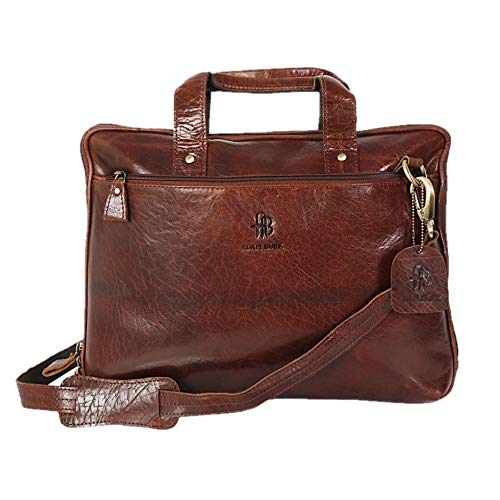 Premium Adam Burk Leather Laptop Messenger Bag - 15.6 Inch Business Portfolio Shoulder Bag for Men, Durable Brown Leather Briefcase for Work, Travel & Commuting