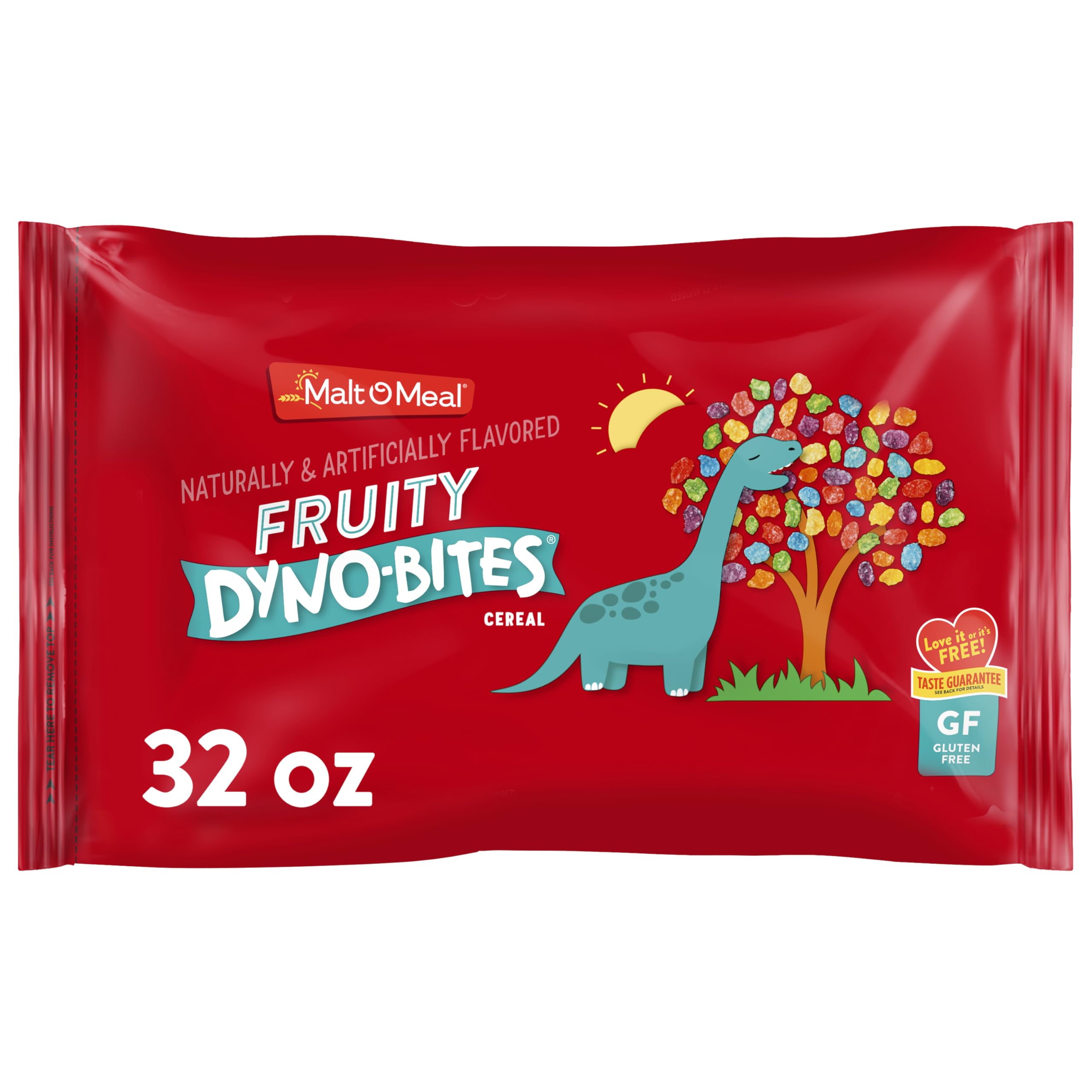 Fruity Dyno Bites Gluten-Free Breakfast Cereal | Malt-O-Meal Family Size 32oz Resealable Bag | Delicious Fruity Flavored Cereal for Kids & Adults | Perfect for School Lunches, Quick Breakfasts & Snacking