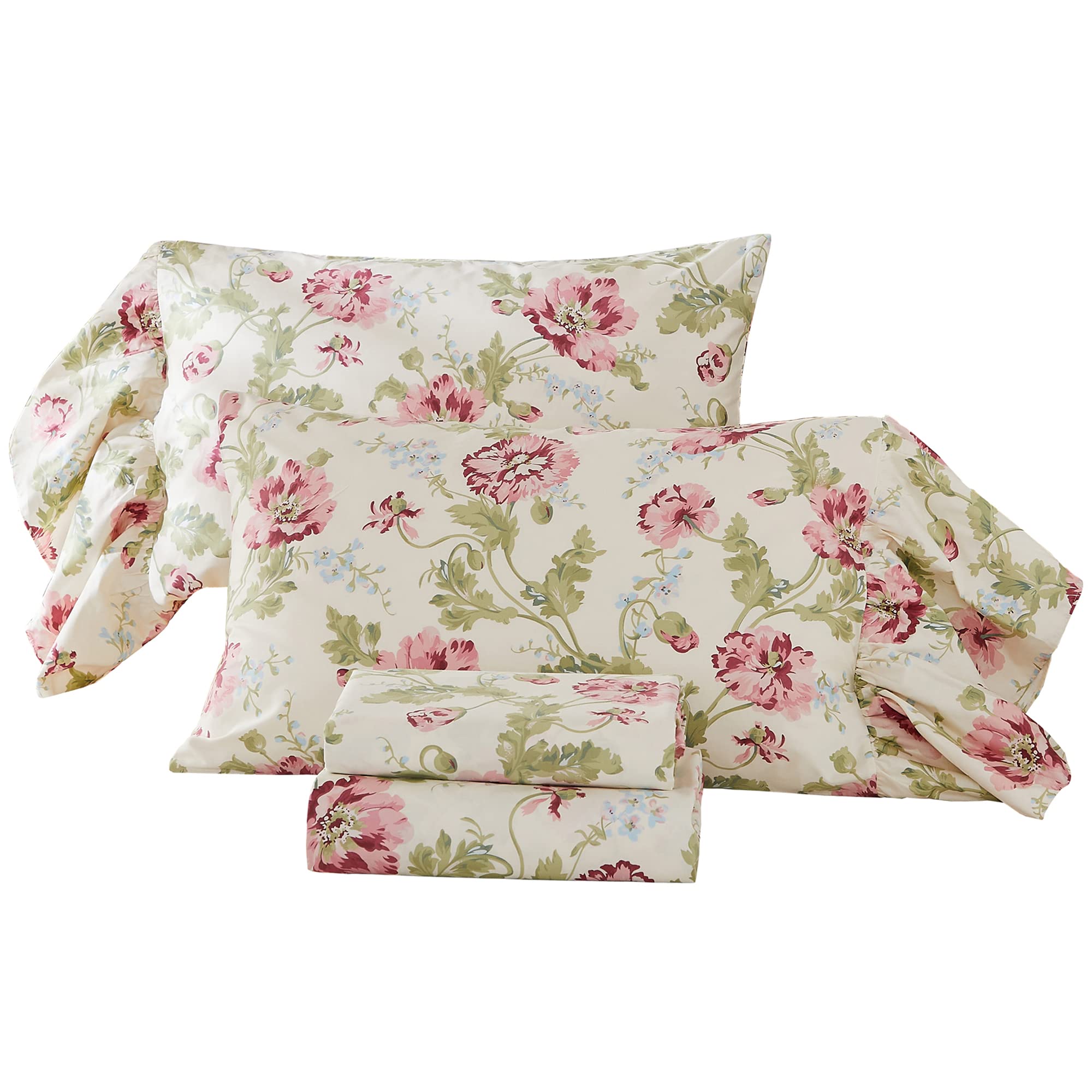 Abreeze Beige Floral Print Bed Sheet Set 4pc - Boho Chic Luxury Bedding with Bohemian Damask Medallion Design | 800 Thread Count Egyptian Cotton Twin Size | Perfect for Guest Rooms, Dorm Decor & Bohemian Style Bedrooms