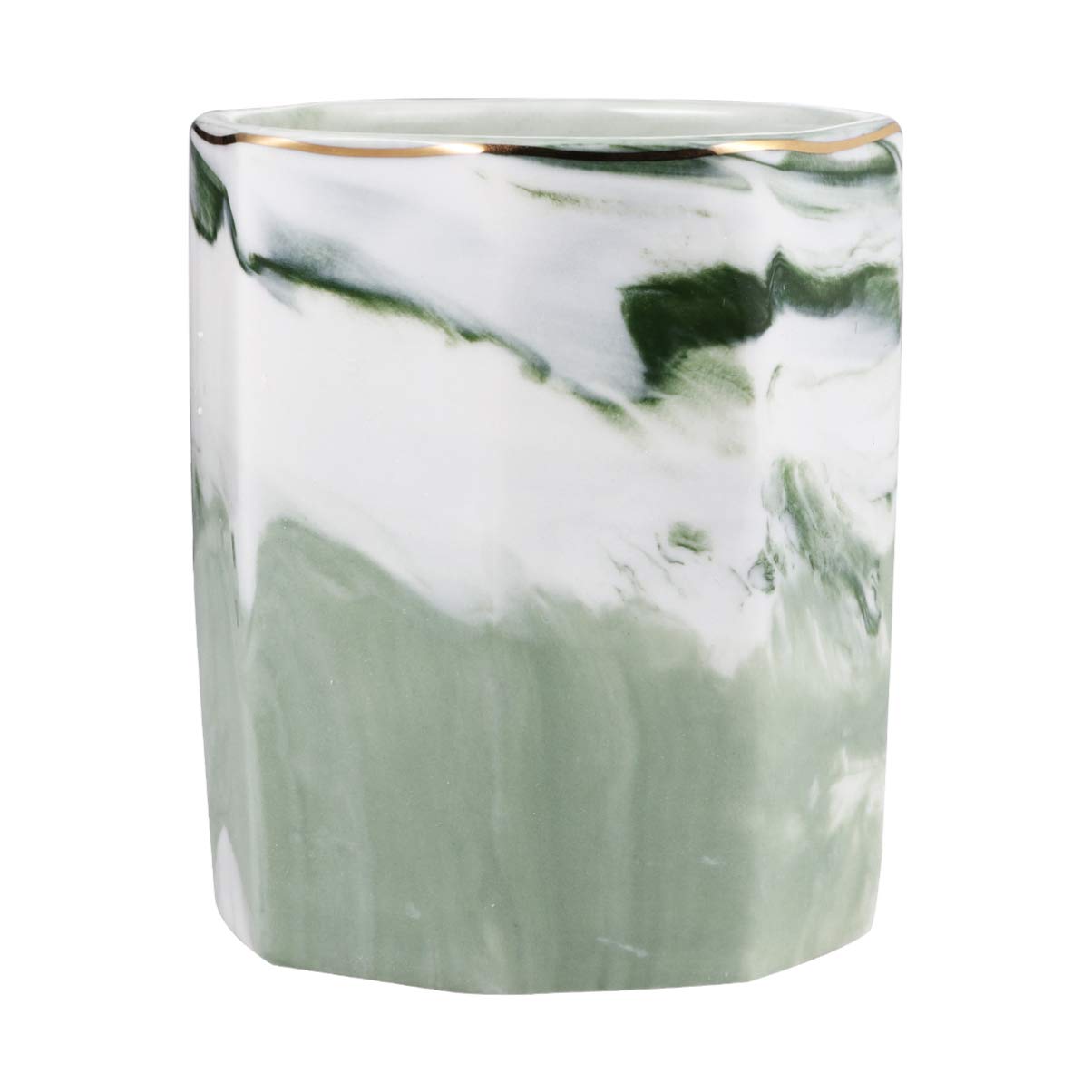 Marble Makeup Brush Holder - Ceramic Cosmetic Organizer with Pen Storage | Elegant Green Brush Cup for Vanity, Bathroom & Travel Beauty Essentials