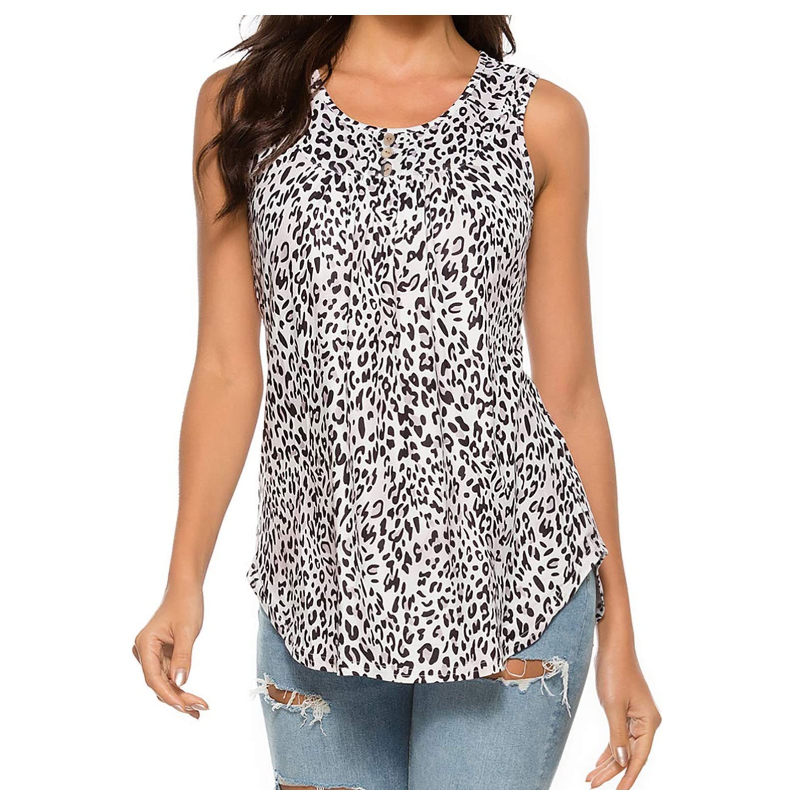 Boho Women's Tank Tops - Sleeveless Round Neck Pleated Summer Blouse | Casual & Comfortable for Beach, Yoga, Travel & Daily Wear