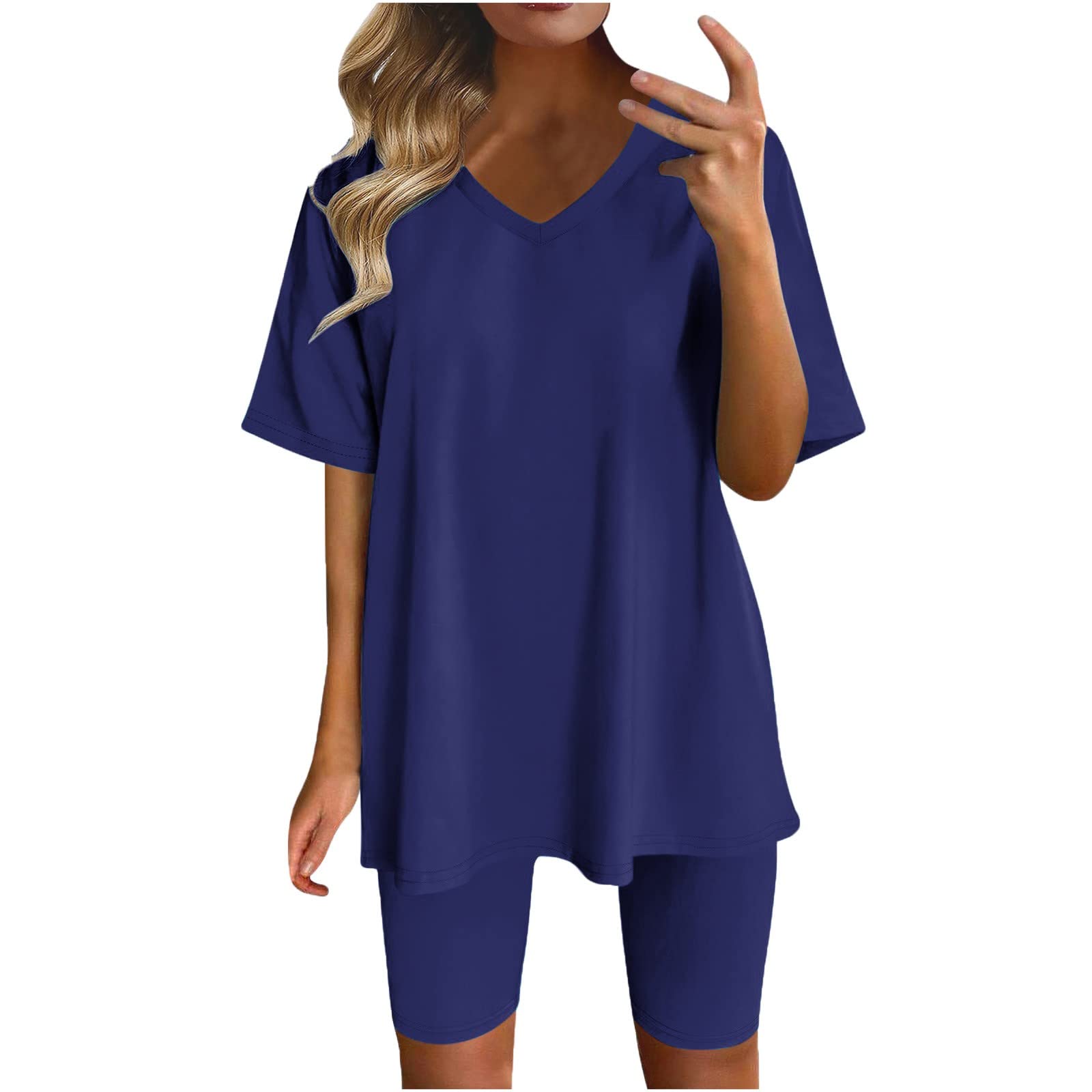 2023 Black Friday & Cyber Monday Deals: Plus Size 2-Piece Workout Set - Summer Short Sleeve V-Neck Tops (3X) with Yoga Shorts | Trendy Gym, Tennis & Casual Outfit for Women | Perfect for Exercise, Running & Lounge Wear