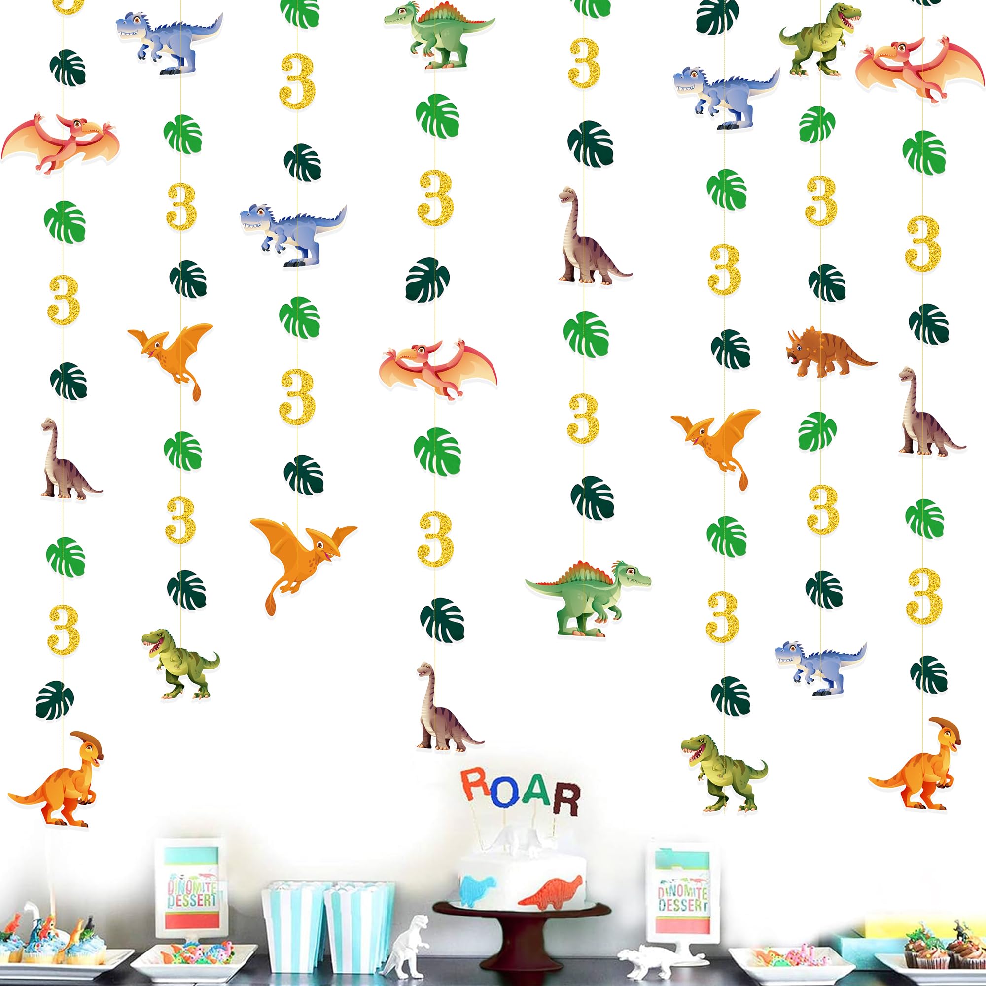 52Ft Dinosaur Themed 3rd Birthday Party Decorations Set - Dino Banner, Garland, Streamers & Backdrop for Boys Kids Jurassic World Party Supplies | Perfect for Indoor/Outdoor Birthday Celebrations, Baby Showers & Themed Events