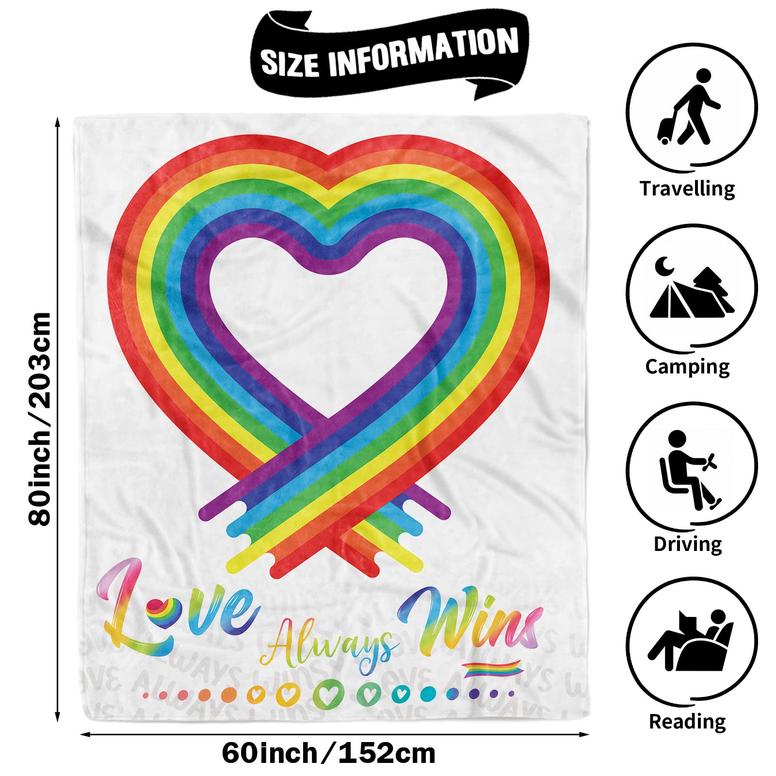 Rainbow Pride Blanket - Super Soft LGBT Fleece Throw for Couch, Sofa & Bed - 60x80 Inch Cozy Flannel Blanket - Perfect Gift for Gay Pride & LGBTQ Support - Ideal for Home Decor, Movie Nights & Cold Weather