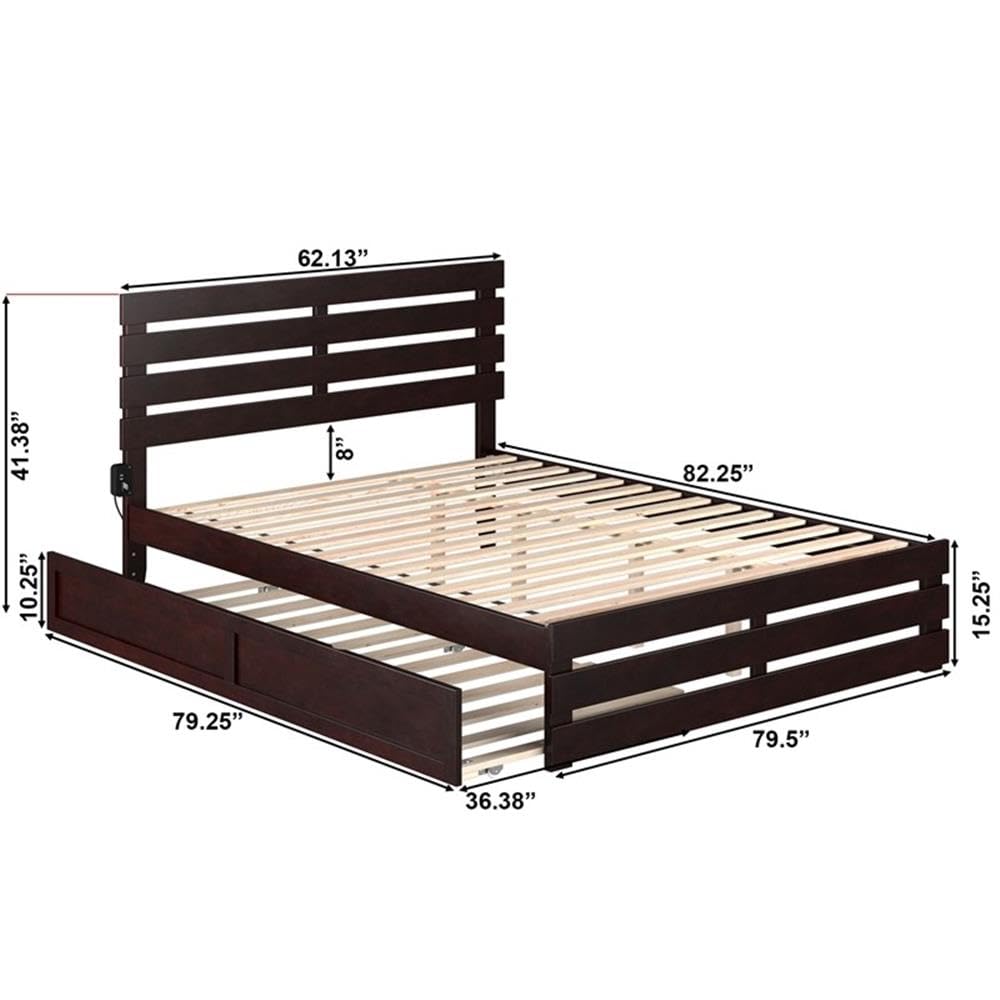 AFI Oxford Queen Size Platform Bed with Footboard & Twin XL Trundle in Espresso - Modern Bedroom Furniture for Small Spaces & Guest Rooms