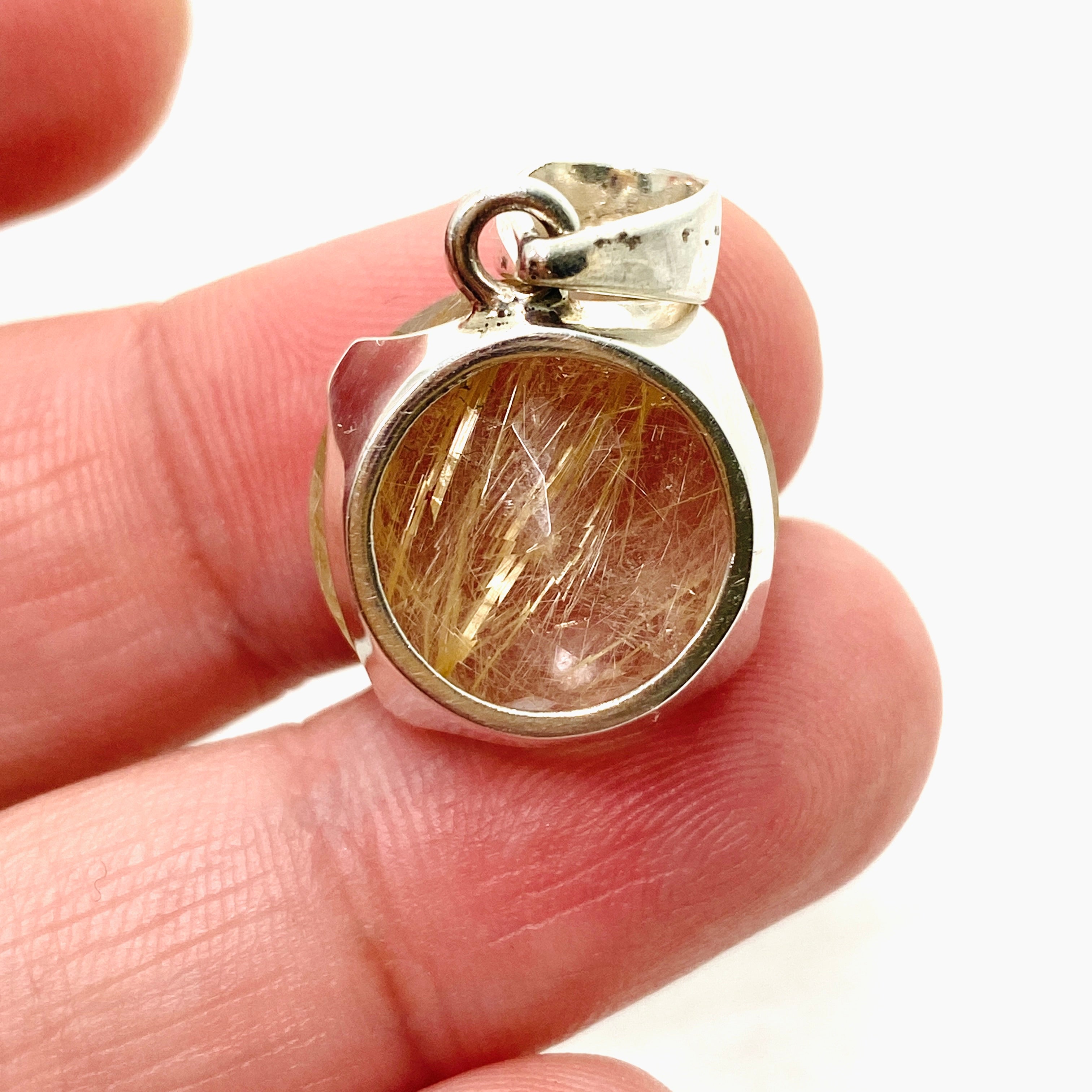 Natural Rutilated Quartz Round Faceted Pendant Necklace PPGJ840 - Elegant Jewelry for Women, Perfect for Everyday Wear & Special Occasions