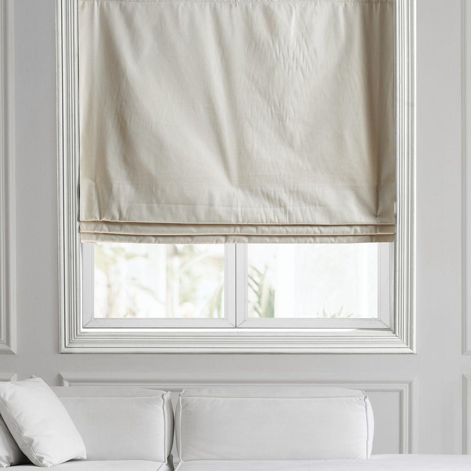 Hazelwood Beige Solid Cotton Roman Shade - Blackout Window Treatment for Bedroom, Living Room & Office - Thermal Insulated, Noise Reducing, UV Protection