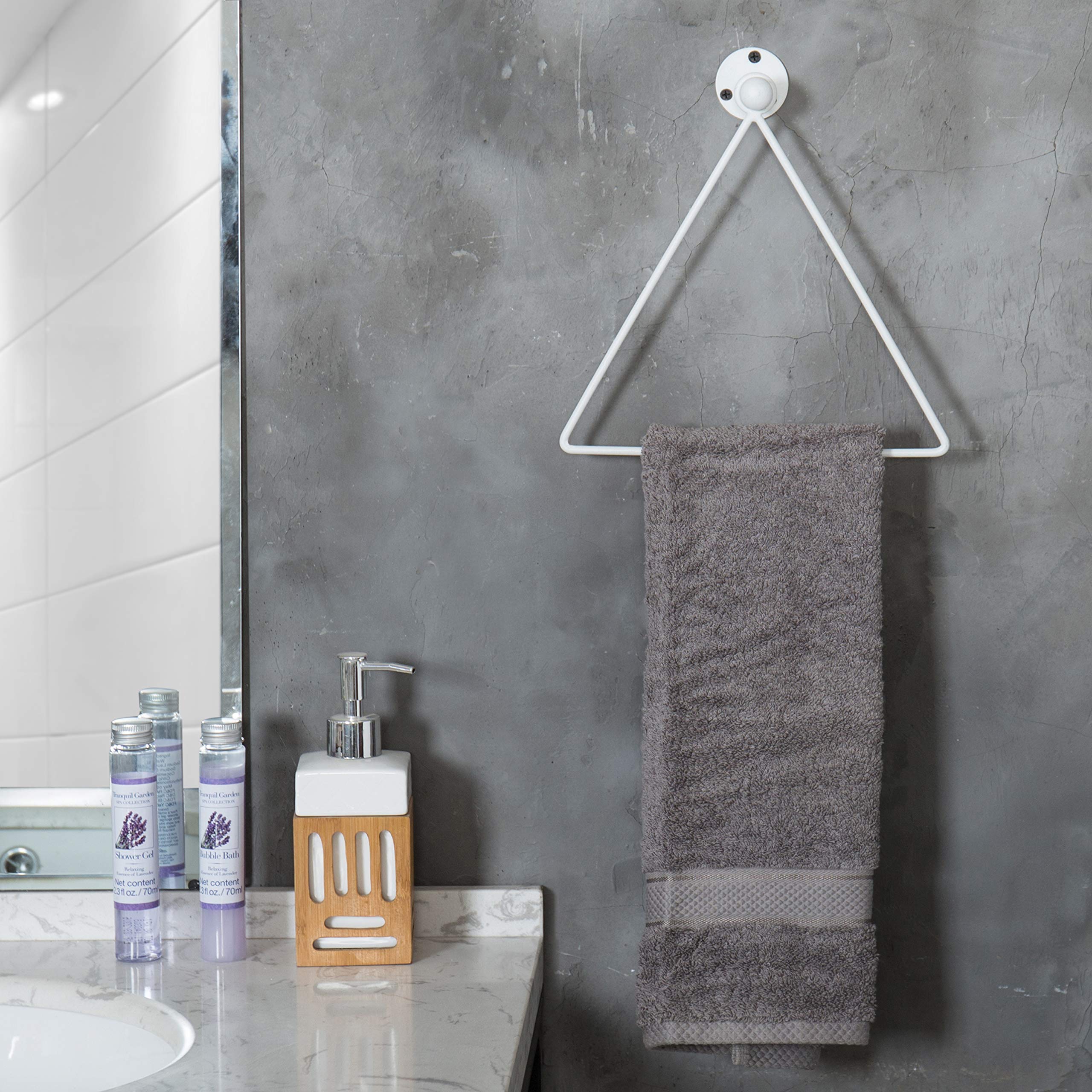 MyGift Matte Black Triangular Metal Hand Towel Holder - Wall Mounted Space-Saving Bathroom Organizer for Kitchen, Bath, Laundry Room - Easy Installation Rust-Resistant Design