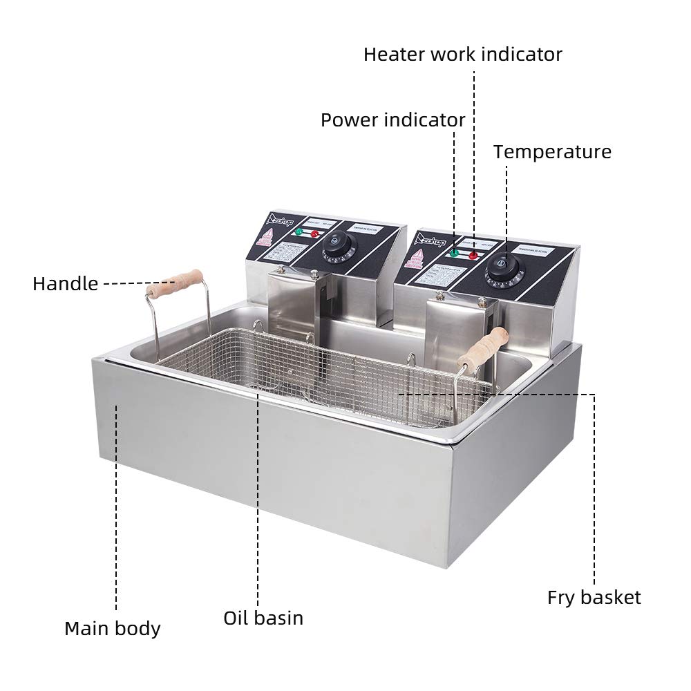 Commercial 5000W Stainless Steel Deep Fryer - 12.7Qt Oil Capacity, 23.26Qt Total - Large Single Basket Electric Fryer 110V for Restaurants, Food Trucks & Home Kitchen Use