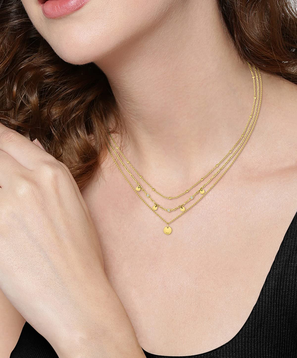 BOSS Jewelry Women's IRIS Collection Yellow Gold Multi-Chain Necklace with Charms - Elegant Layered Jewelry for Daily Wear, Date Night & Special Occasions