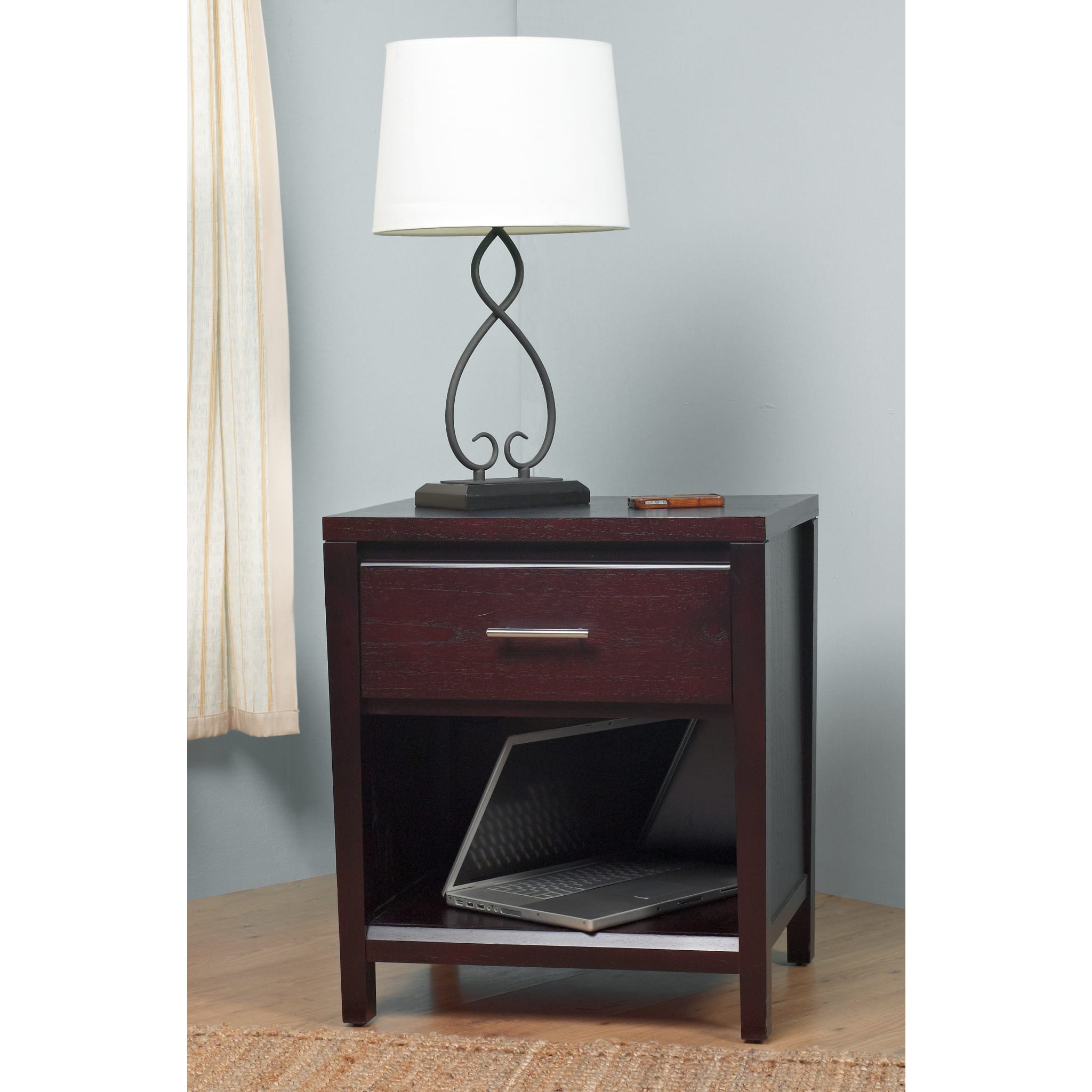 Espresso Wood Nightstand with One Drawer - Compact Bedside Table for Bedroom, Living Room, or Office Storage