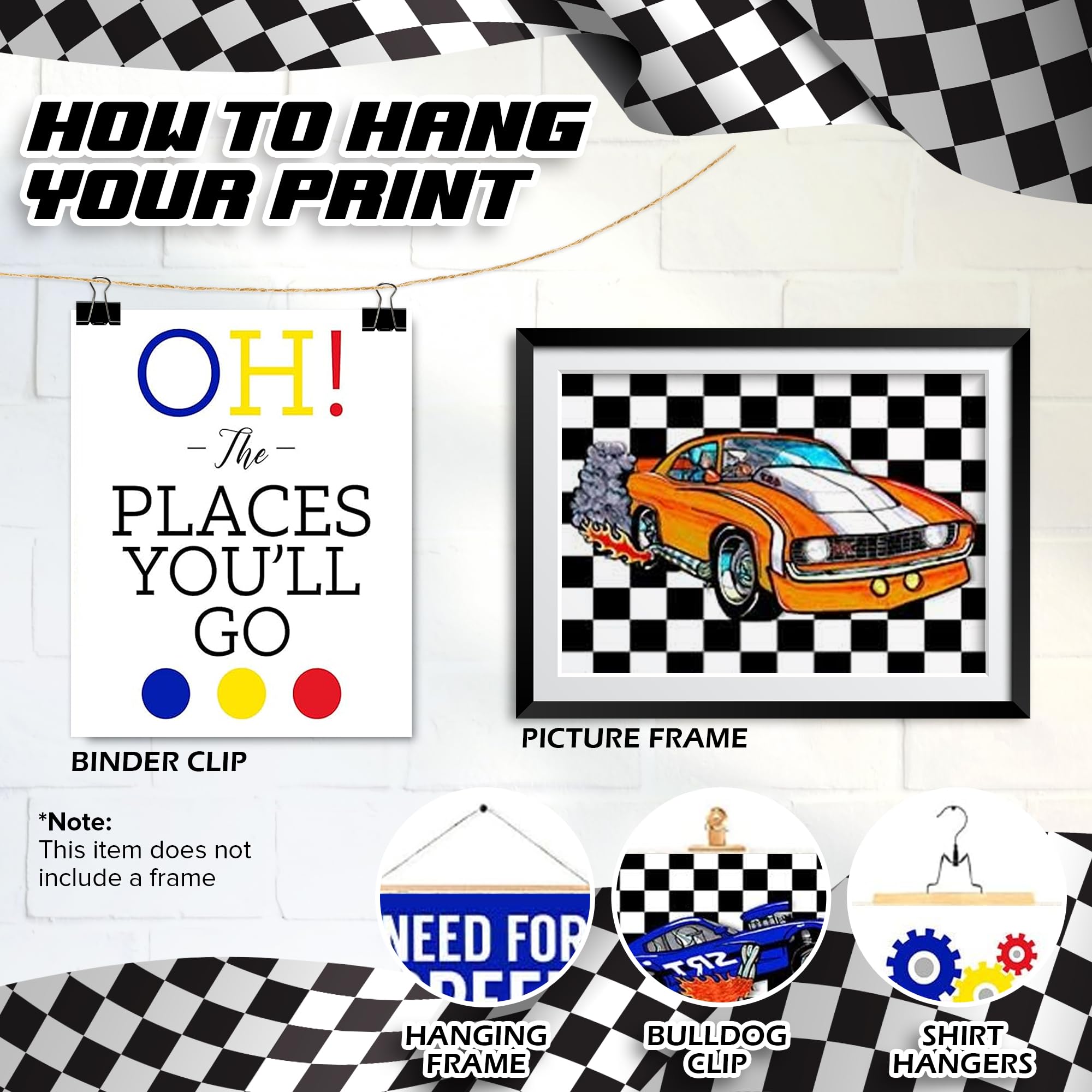 Race Car Posters for Boys Room - 5pc Vibrant Decor with Inspiring Quotes