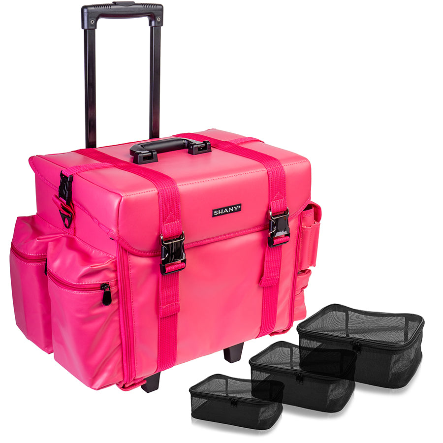 Professional Makeup Artist Rolling Trolley Case - Portable Cosmetic Organizer with Free Mesh Bags for Beauty Tools & Supplies | Perfect for Salon, Bridal, and Mobile Makeup Services